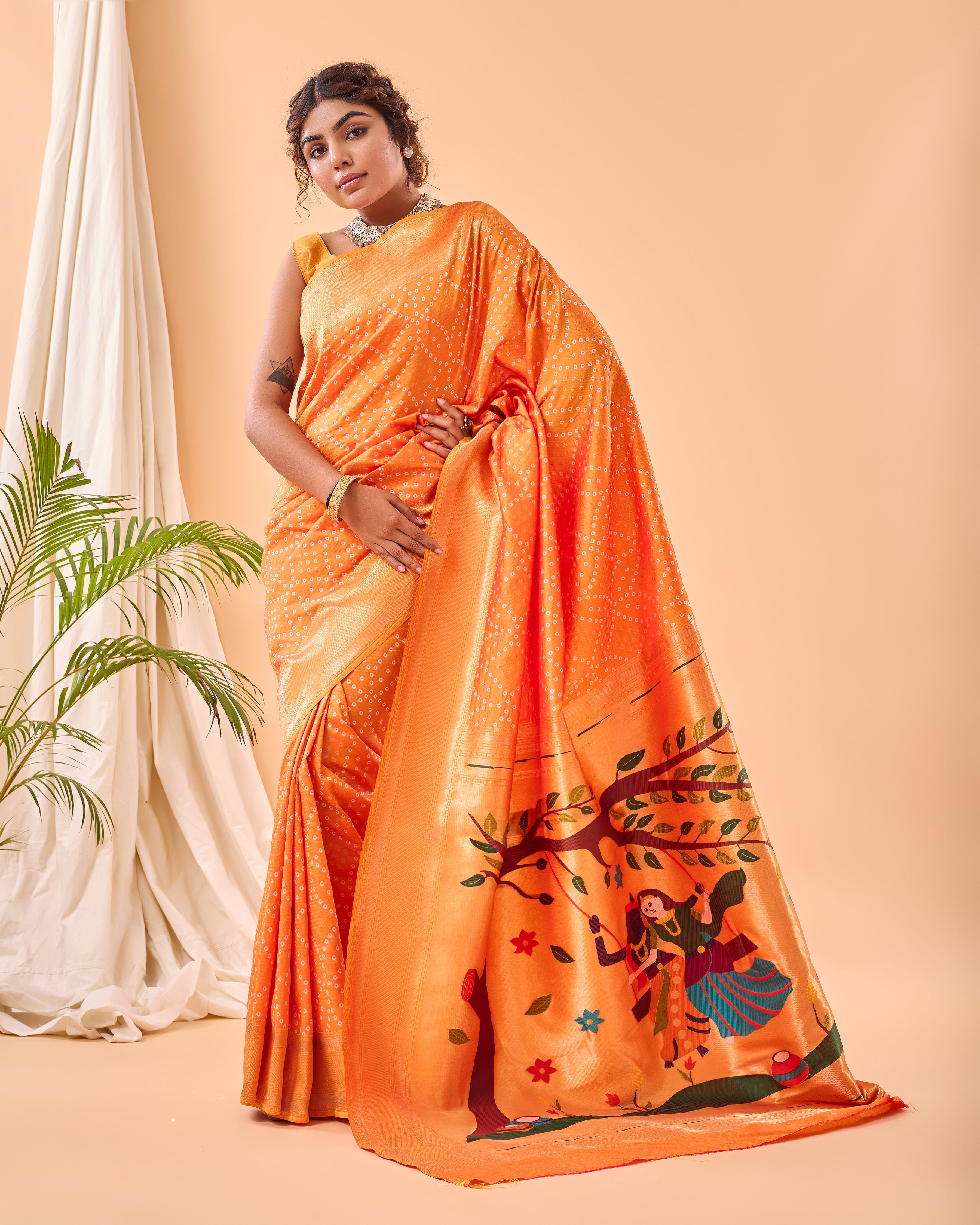 Orange Woven printed saree