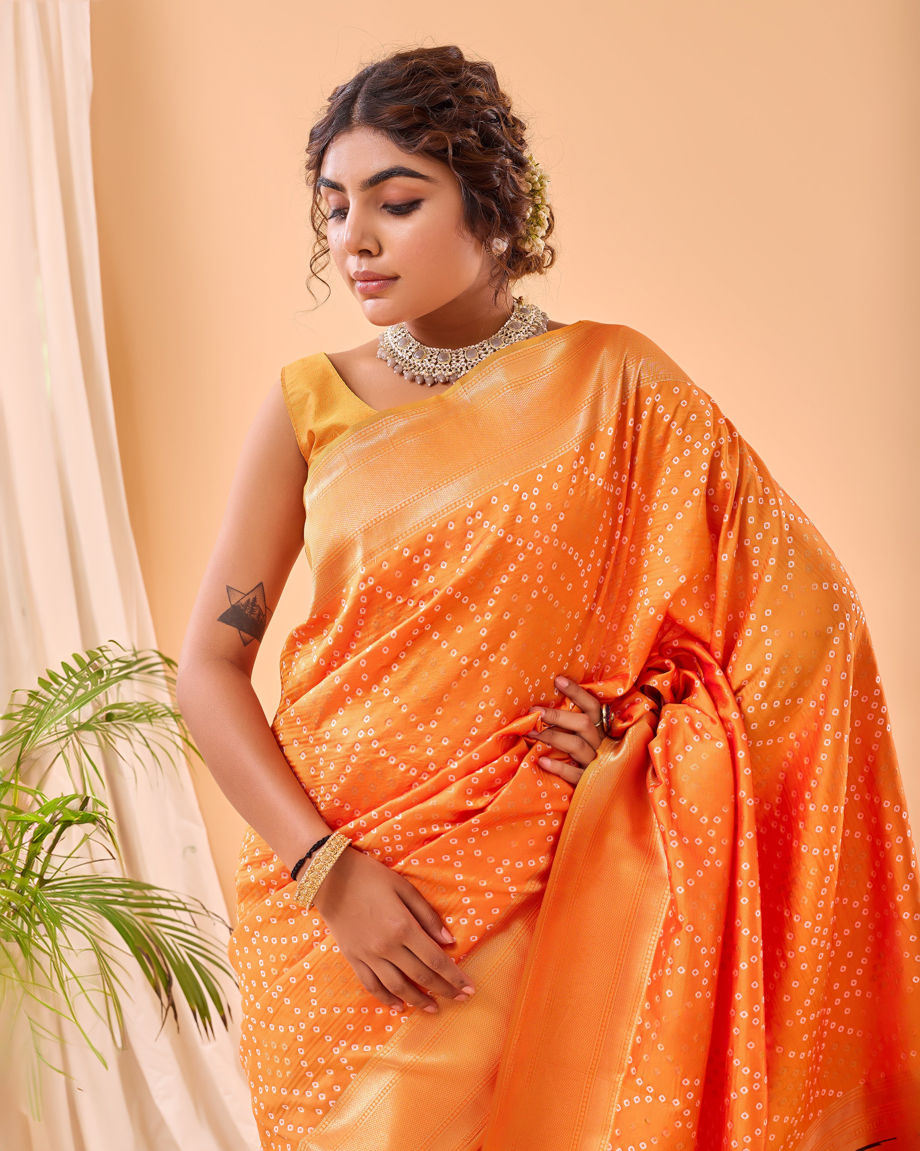 Orange Woven printed saree