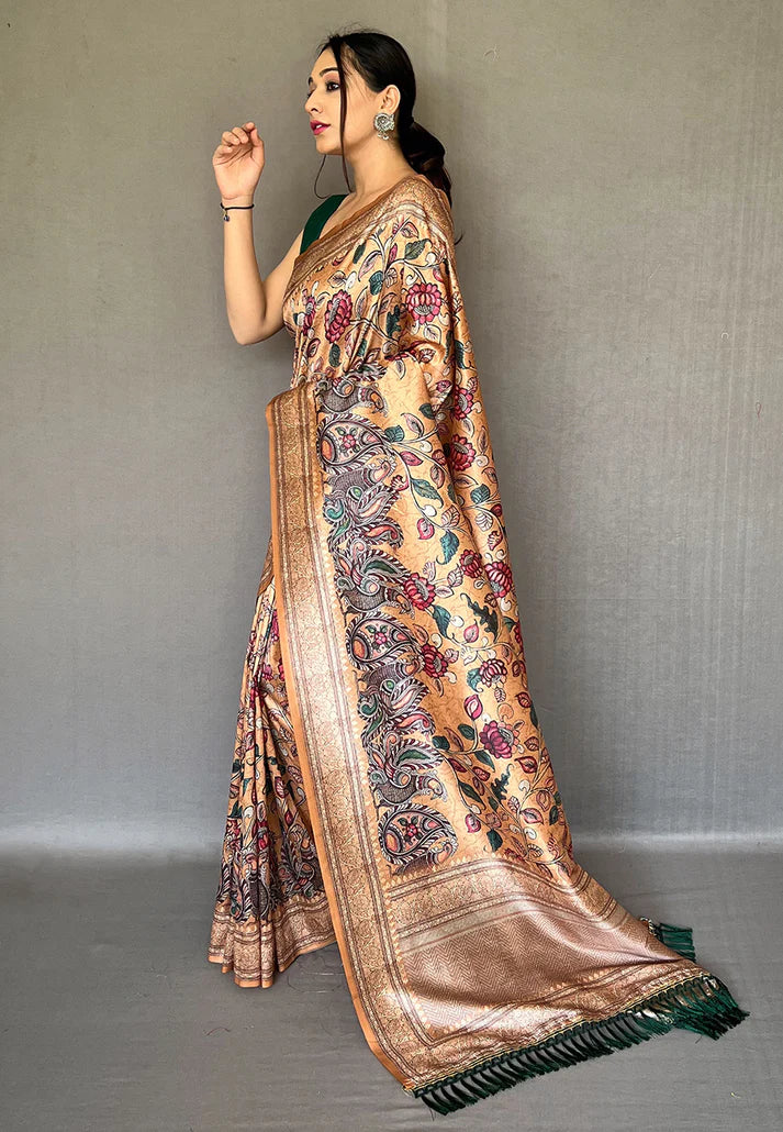 Camel Brown Diva Soft Silk Kalamkari Printed Saree