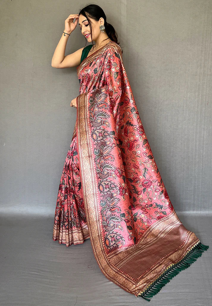 Peach Diva Soft Silk Kalamkari – PREMIUM