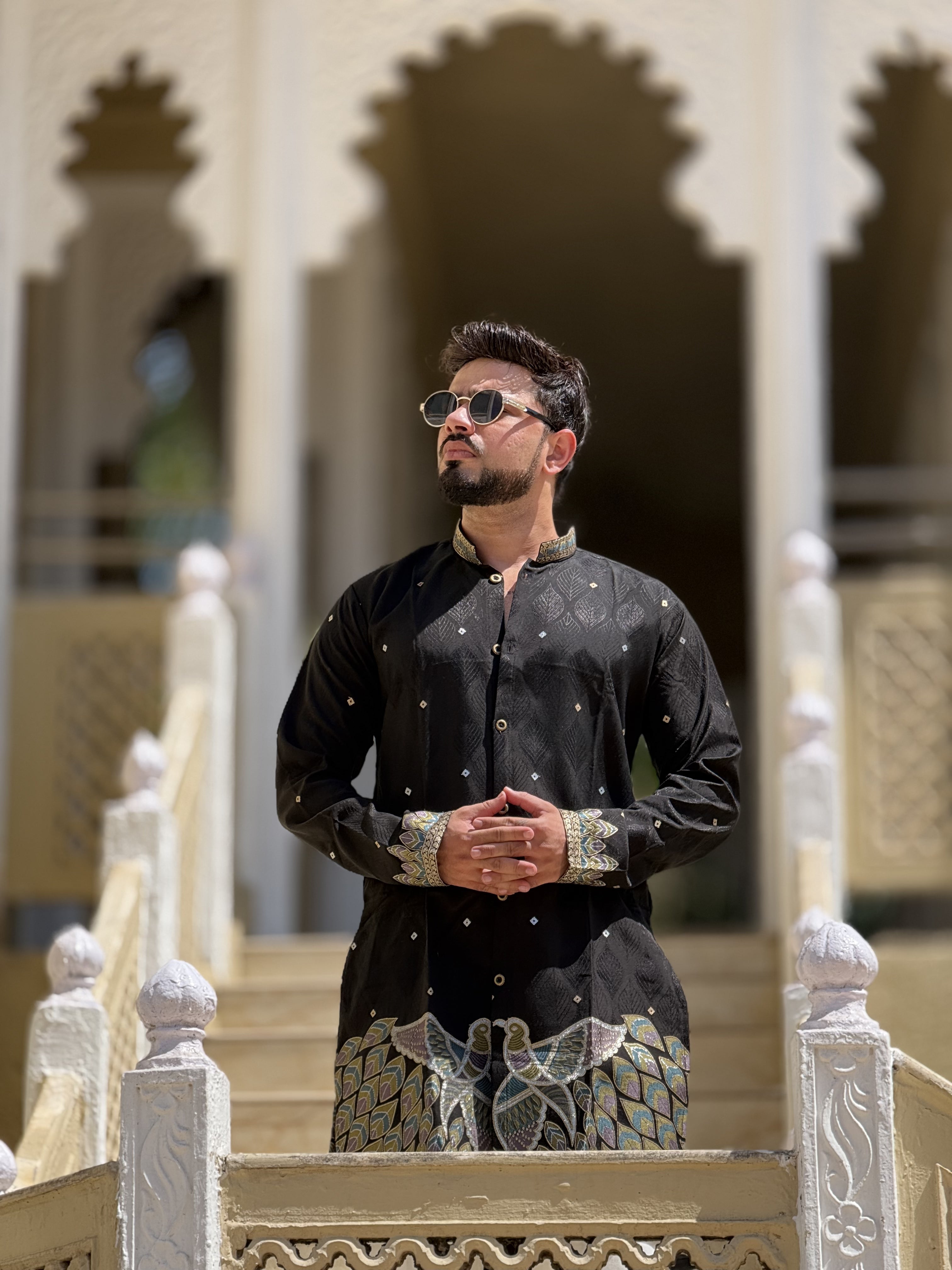 PANKHIDA BLACK EXCLUSIVE JACQUARD INDO KURTA
