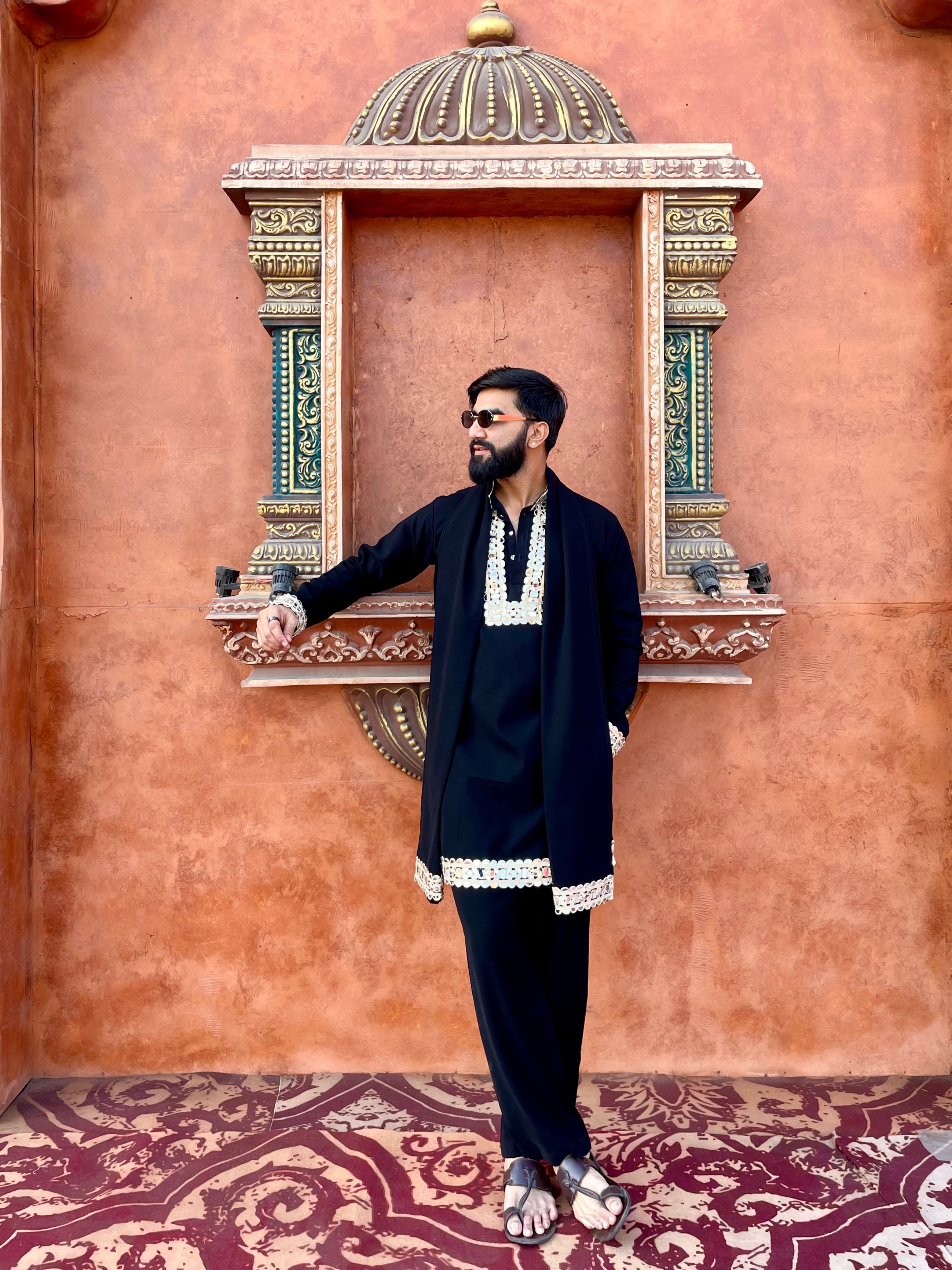 BLACK MIRROR EMBOLISHED DESIGNER KURTA WITH DUPATTA