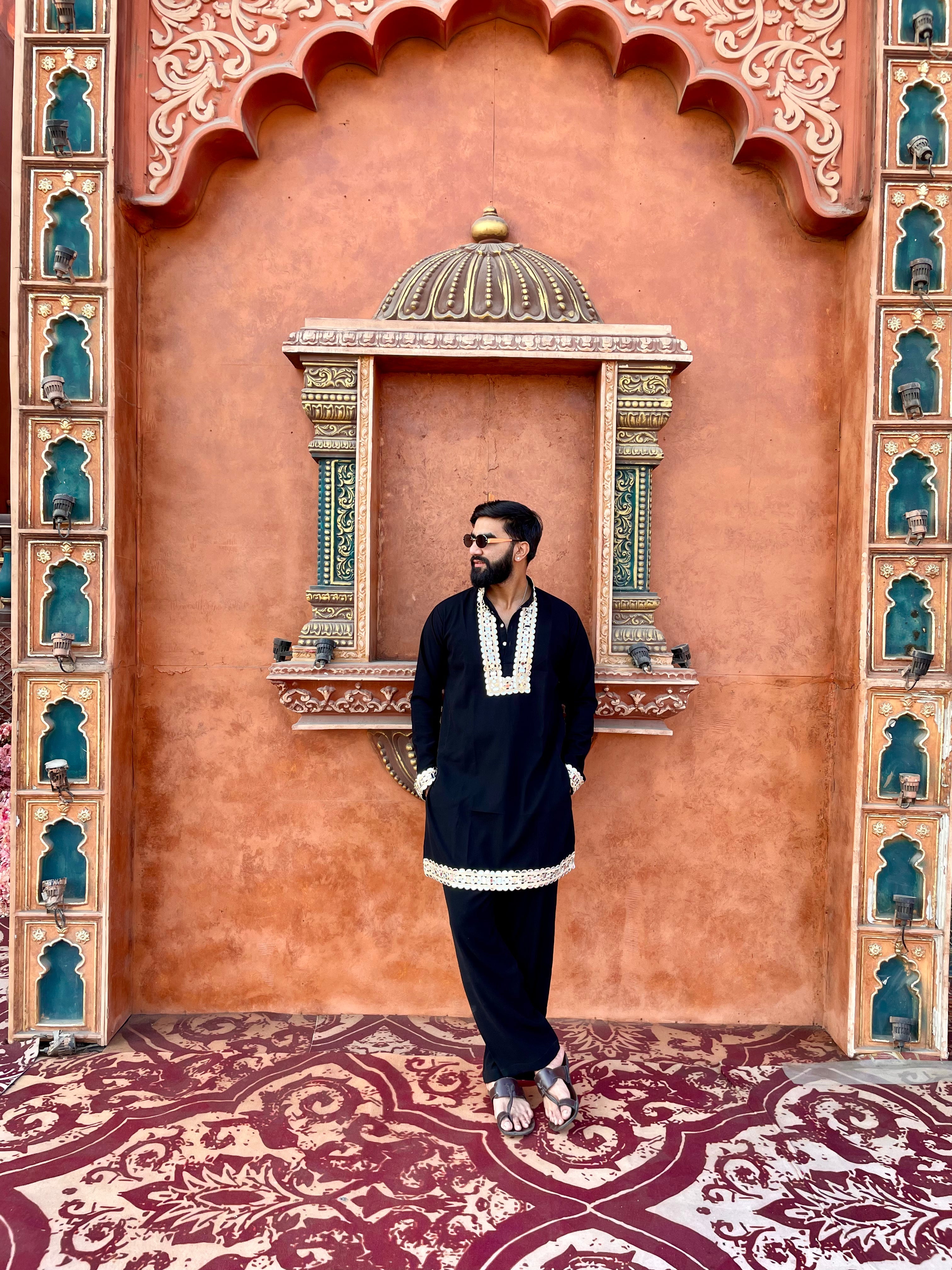 BLACK MIRROR EMBOLISHED DESIGNER KURTA WITH DUPATTA