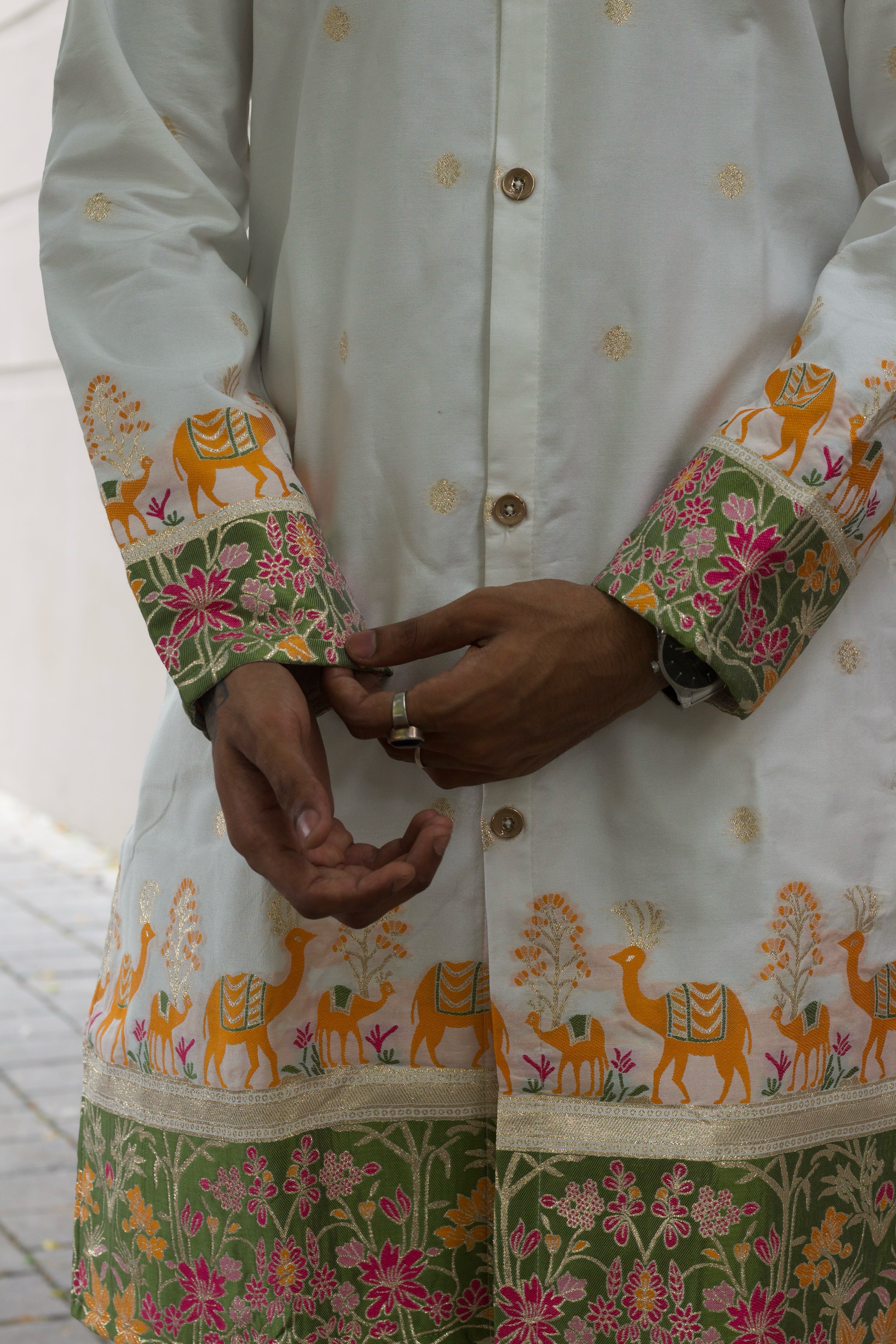 CAMEL & FLORAL DESIGNED INDO-WESTERN KURTA