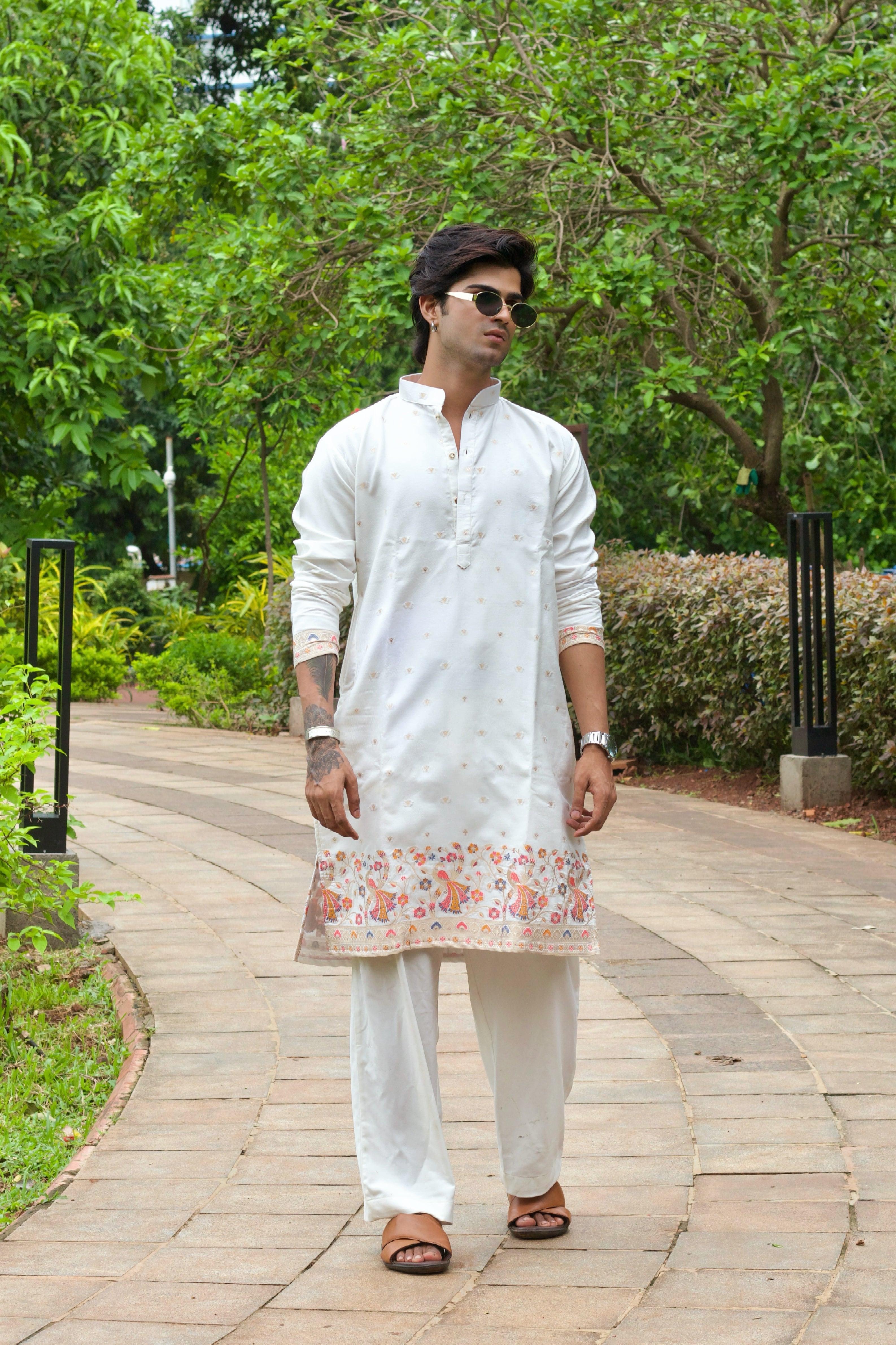 Handcrafted Peacock Jacquard designed Kurta for men