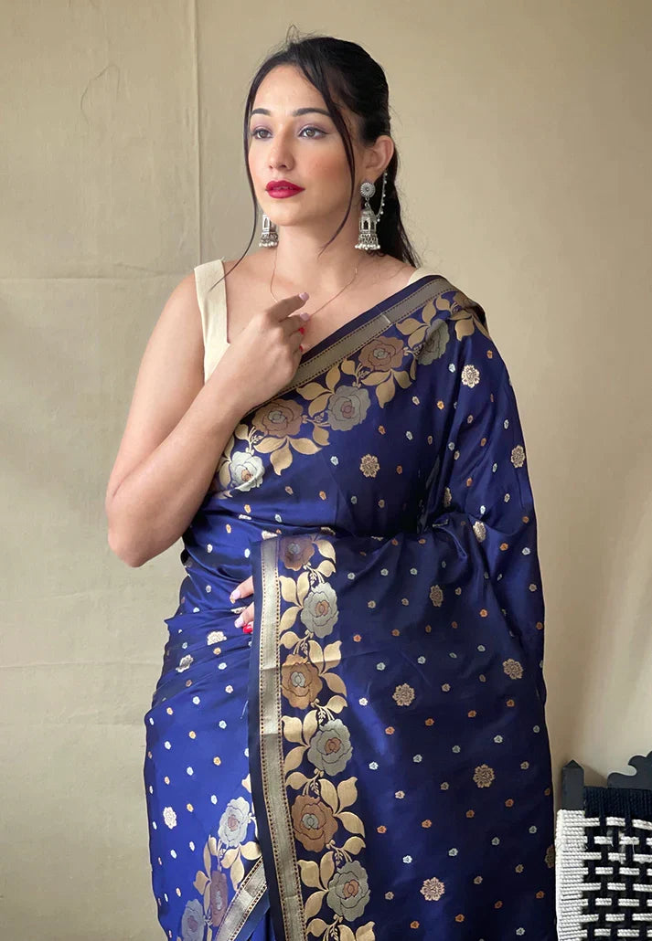 Navy Blue Suhani Banarasi Silk Zari Woven Saree