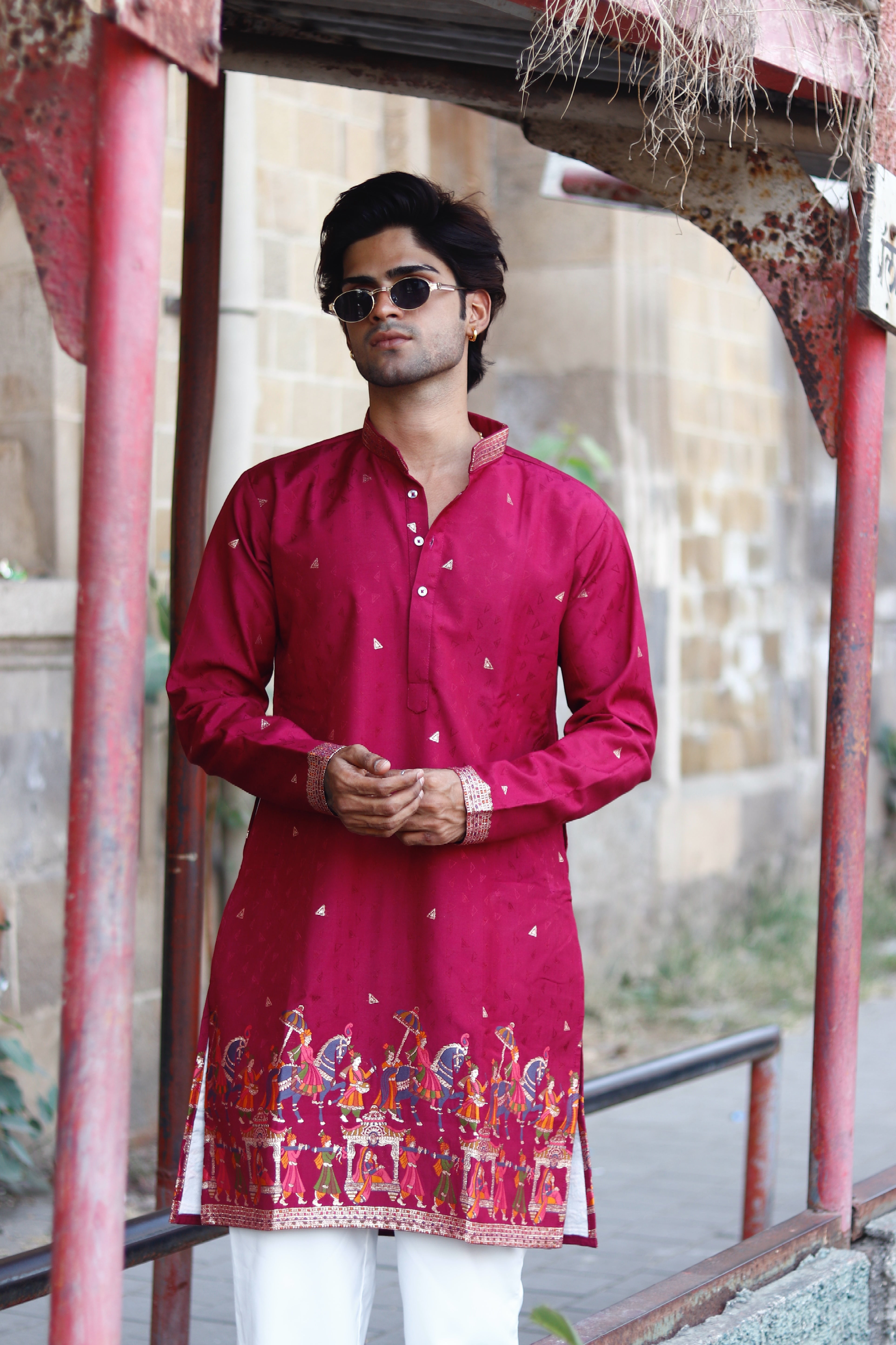 WINE SHAHI BAARAT JACQUARD EXCLUSIVE KURTA