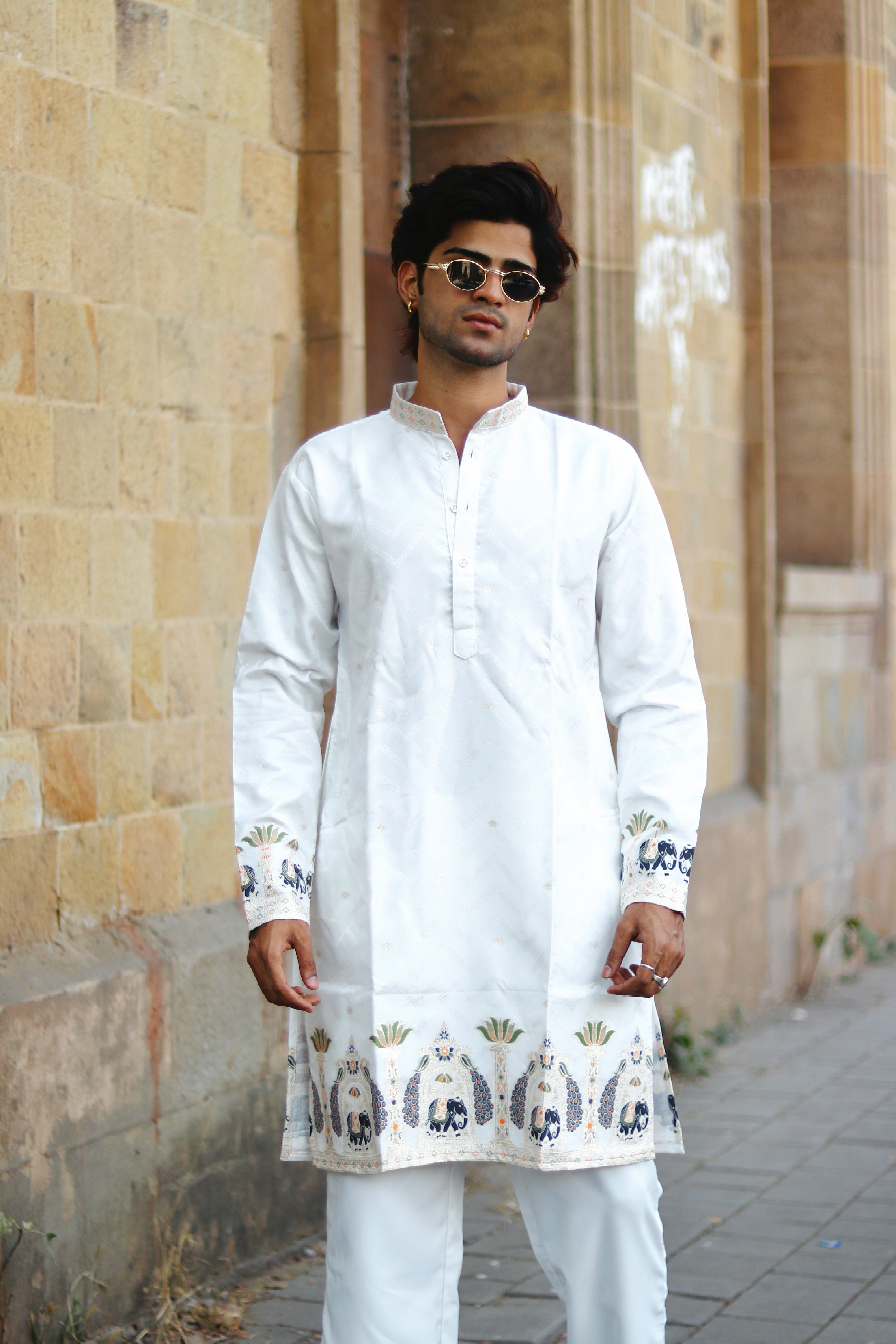 WHITE MOR GAJ EXCLUSIVE JACQUARD KURTA