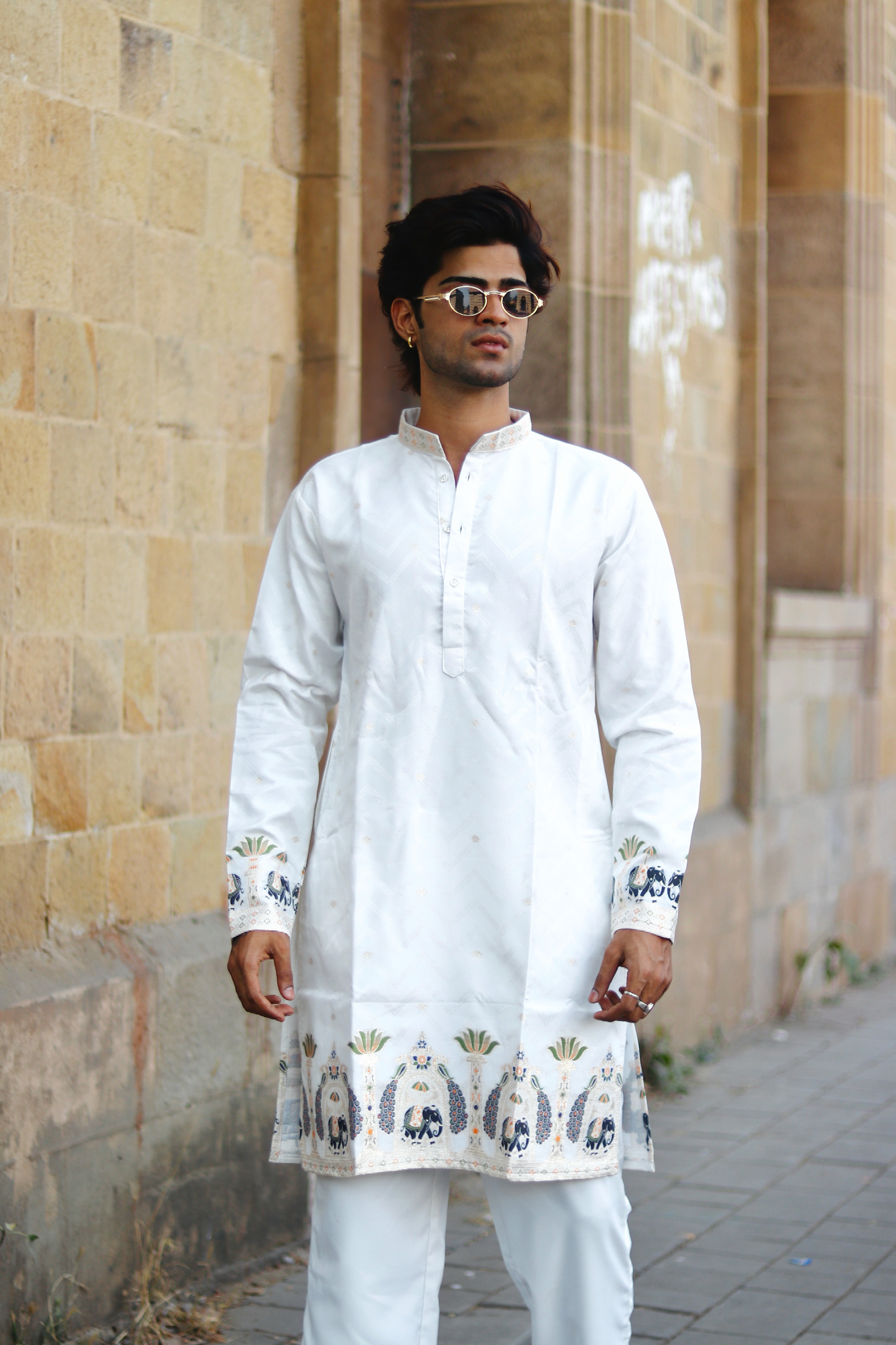 WHITE MOR GAJ EXCLUSIVE JACQUARD KURTA