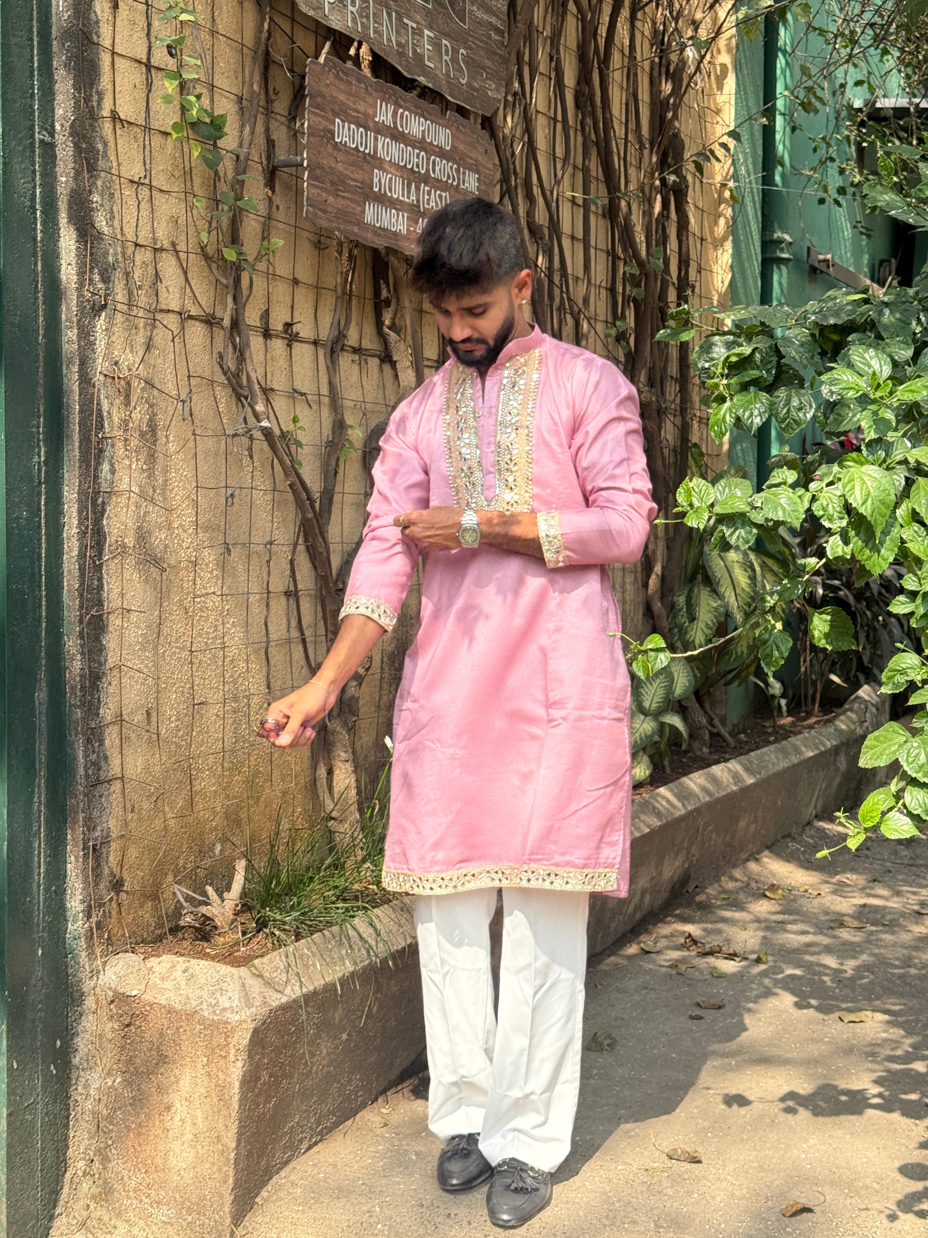 PINK MIRROR EMBOLISHED KURTA