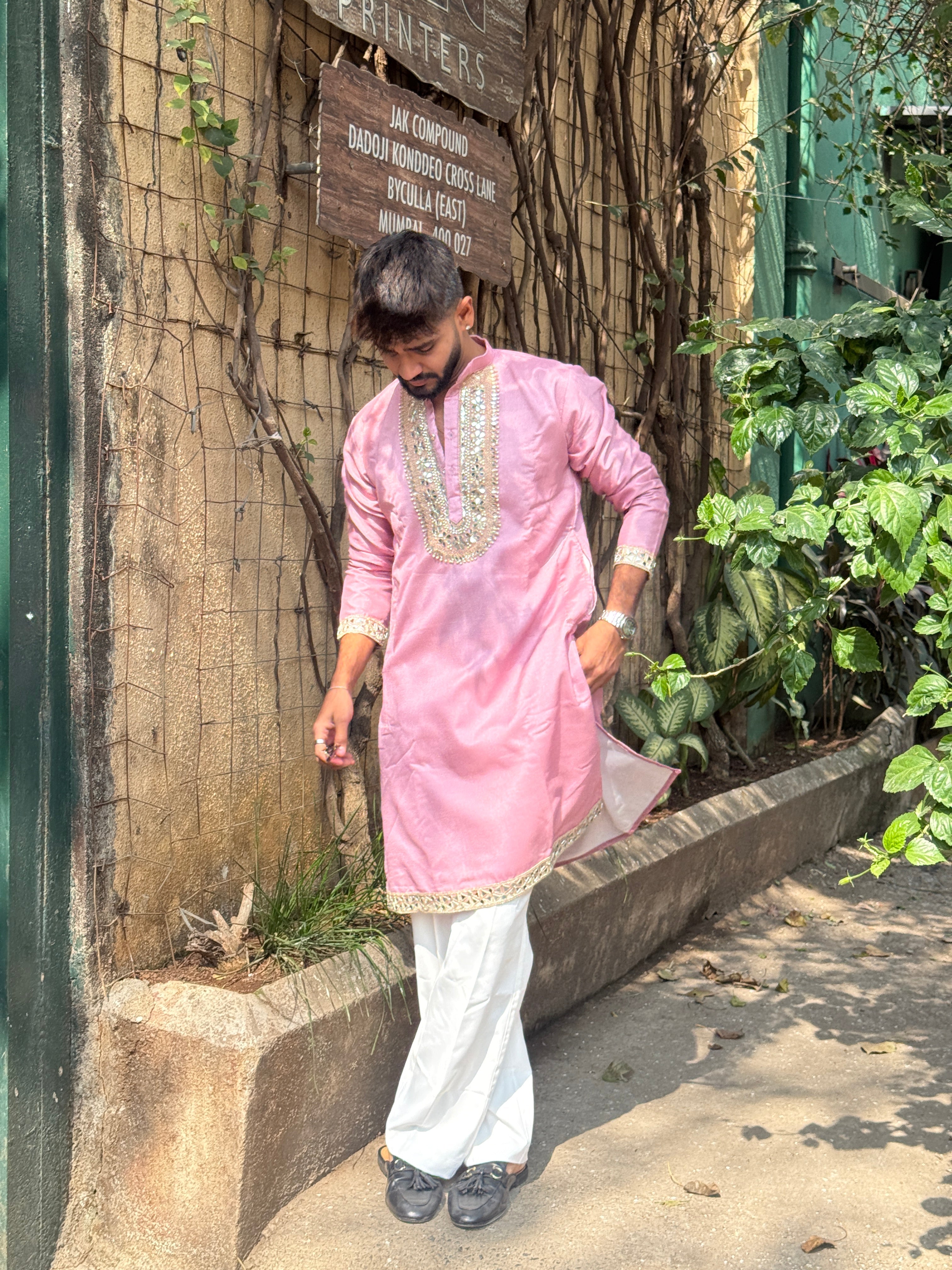 PINK MIRROR EMBOLISHED KURTA