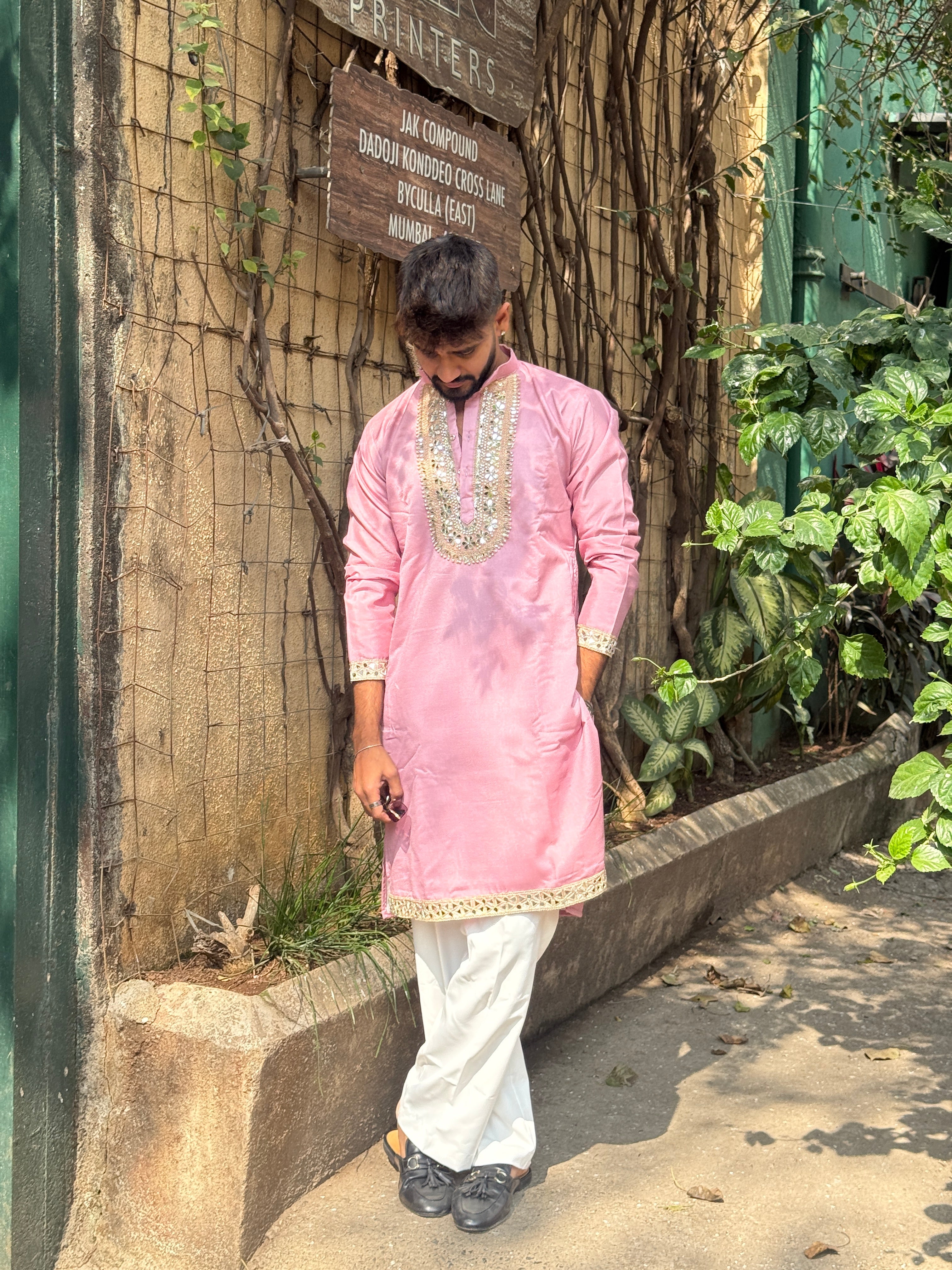 PINK MIRROR EMBOLISHED KURTA