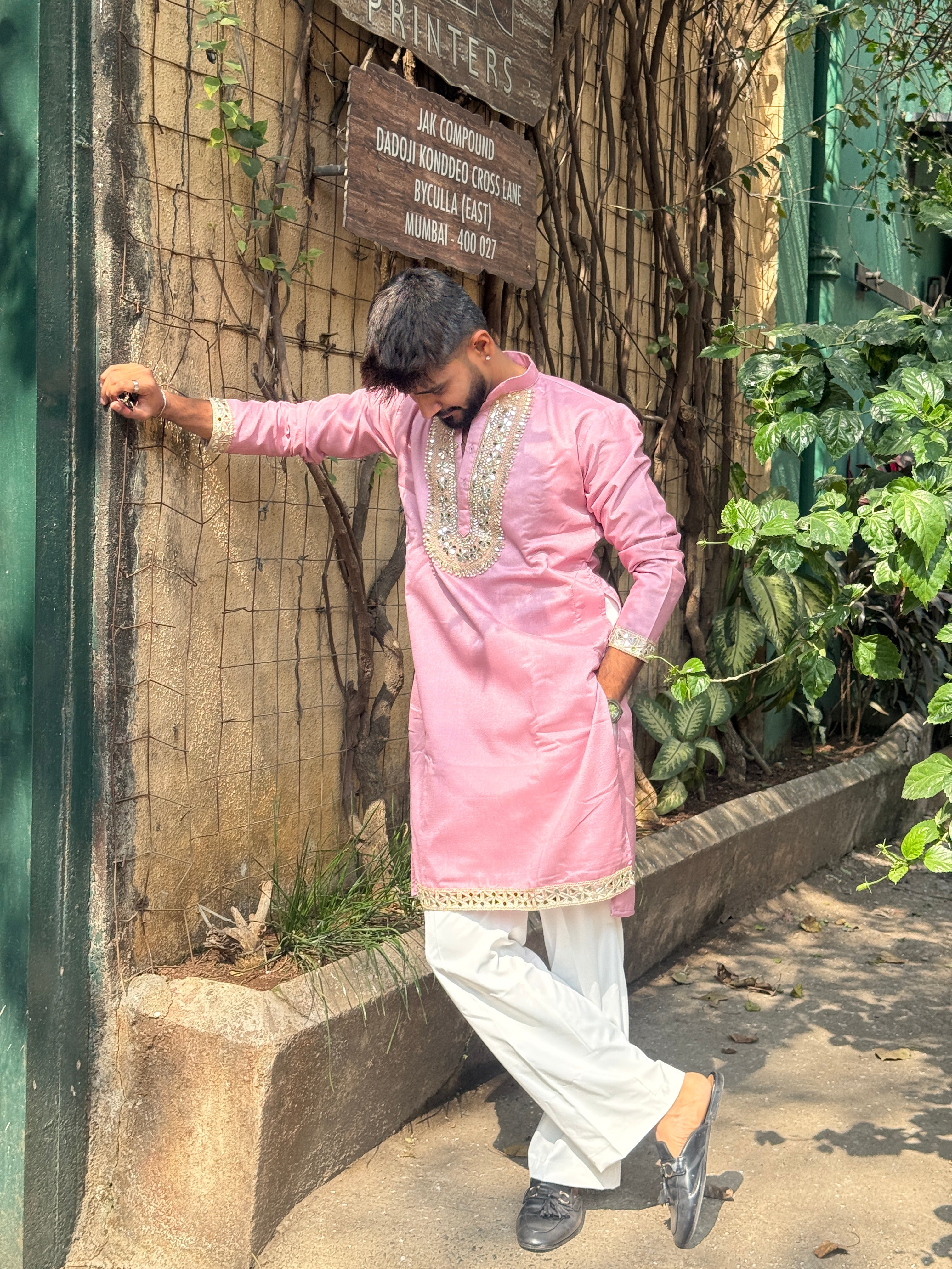 PINK MIRROR EMBOLISHED KURTA
