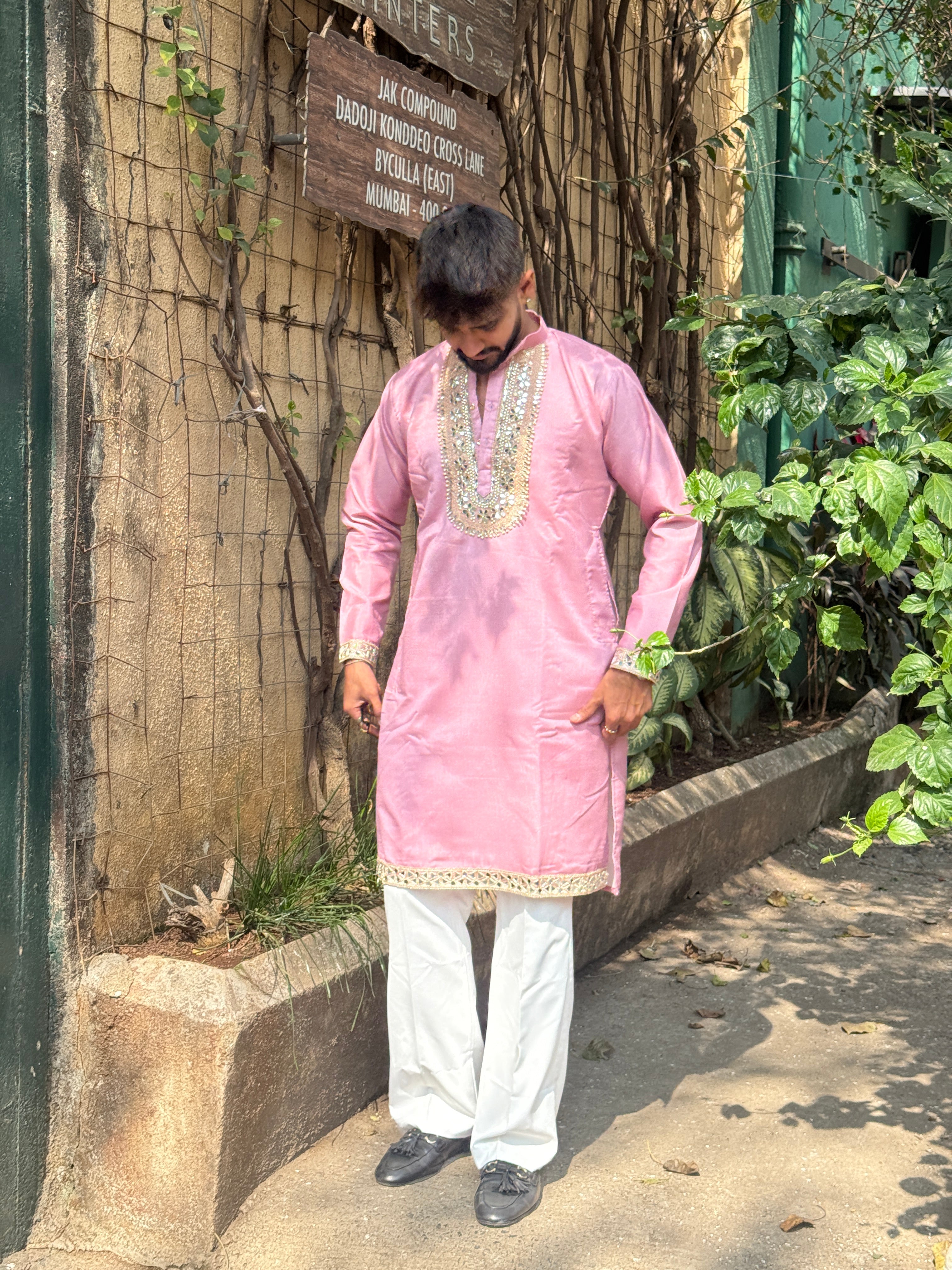PINK MIRROR EMBOLISHED KURTA