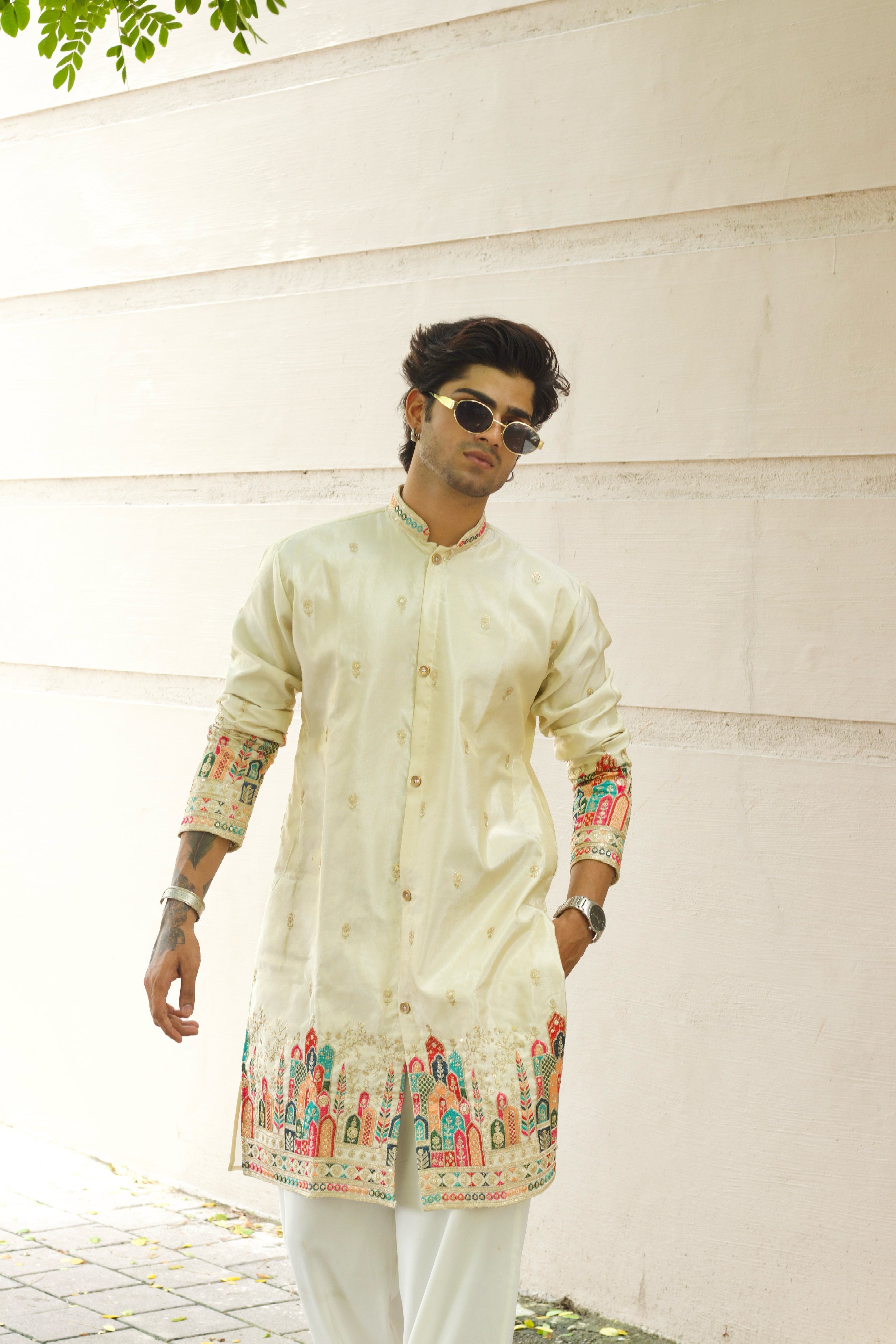 IVORY MINARA EMBROIDRED DESIGNER INDO-KURTA