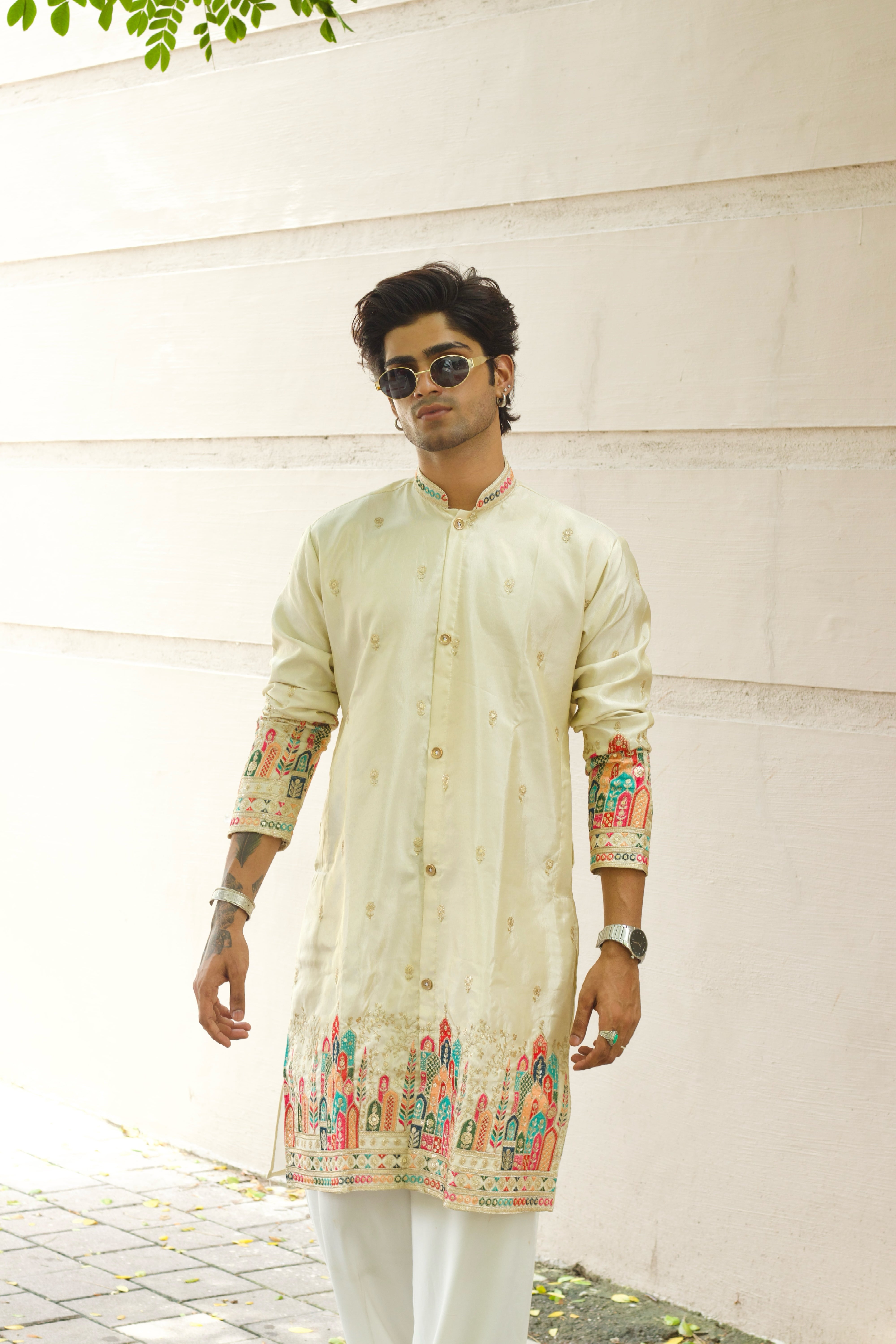IVORY MINARA EMBROIDRED DESIGNER INDO-KURTA