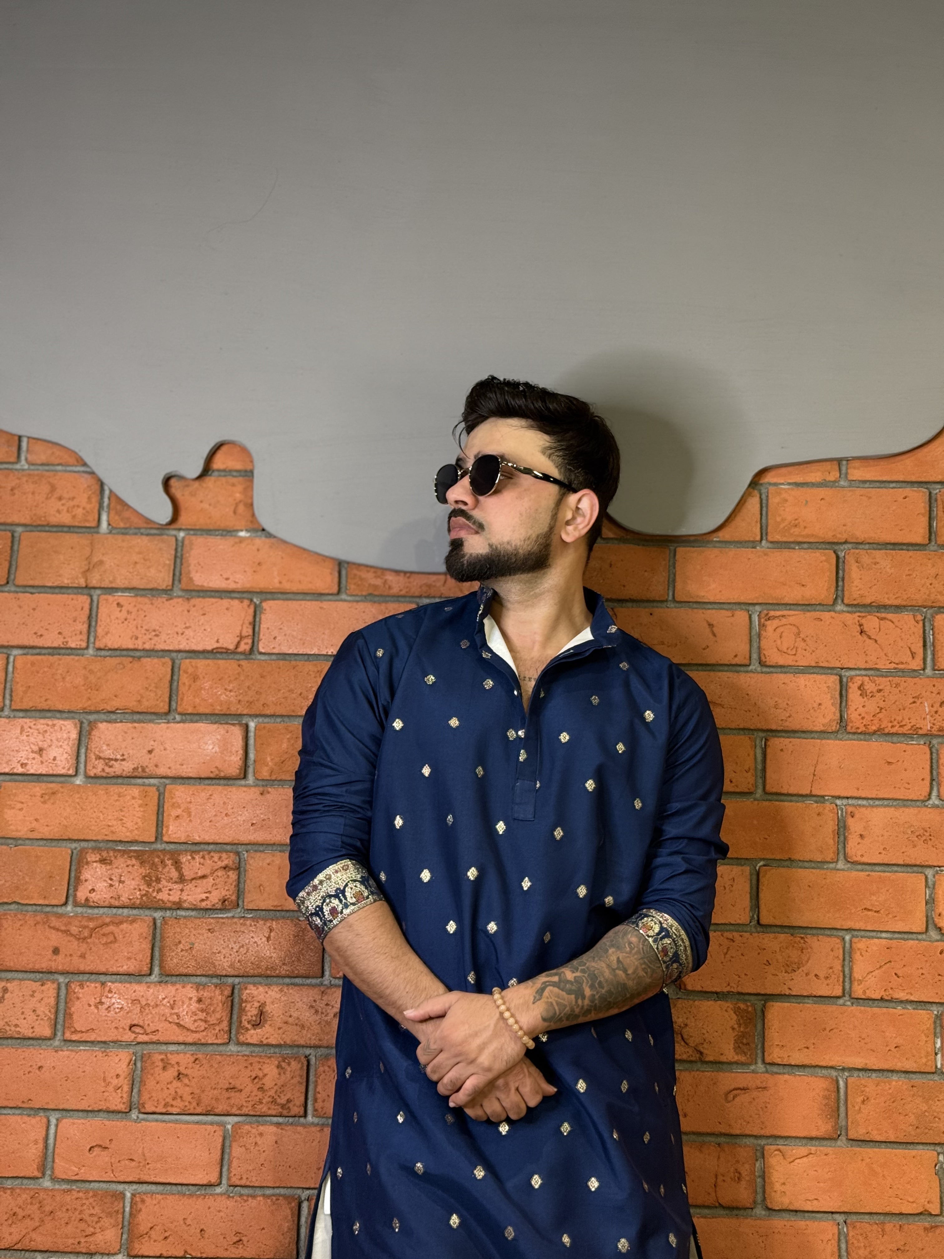 NAVY BLUE MAHARAJ JACQUARD DESIGNER KURTA