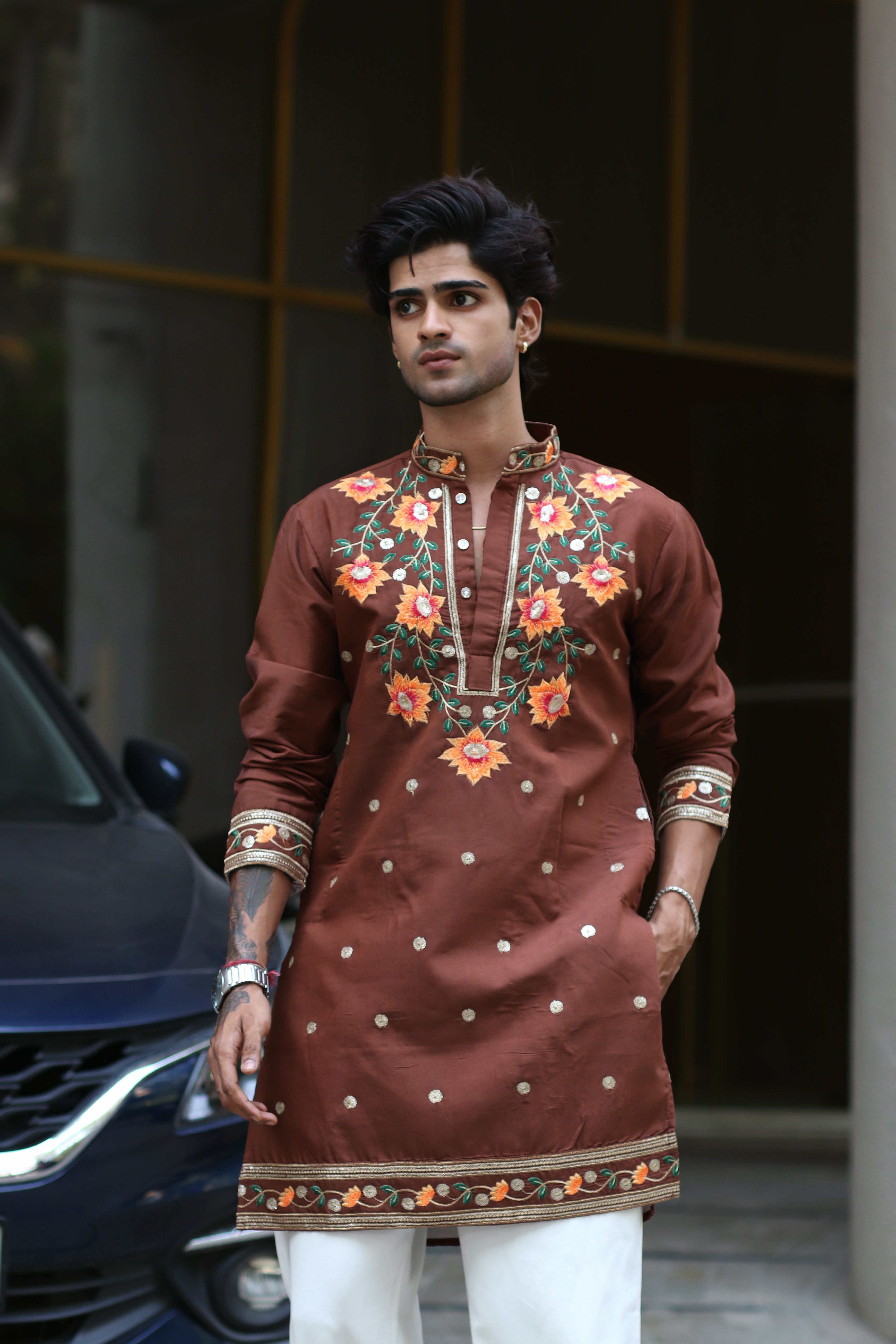PADMABAGH LOTUS BROWN EMBROIDERED KURTA