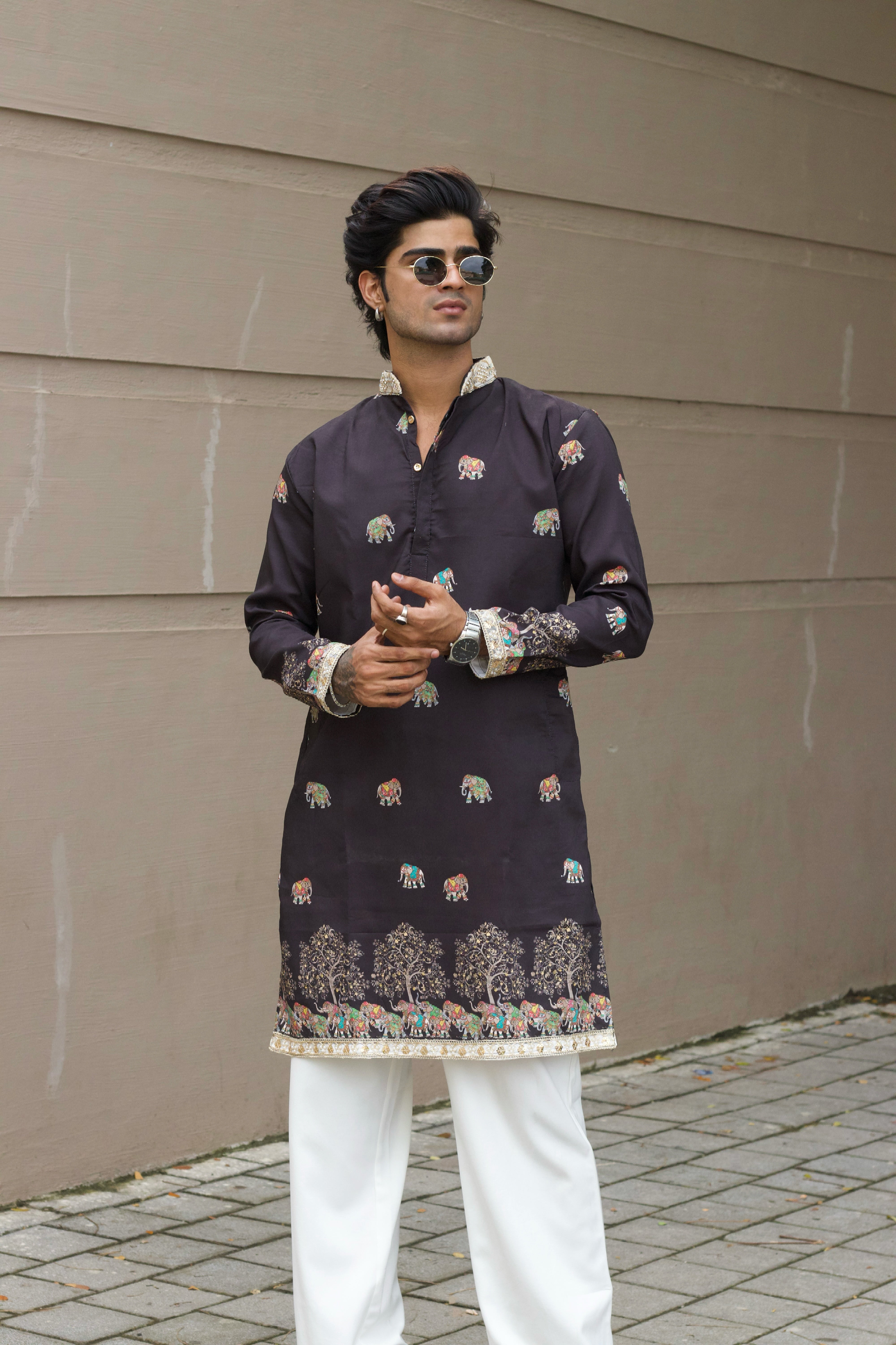 BLACK HATHI PRINTED EXCLUSIVE KURTA