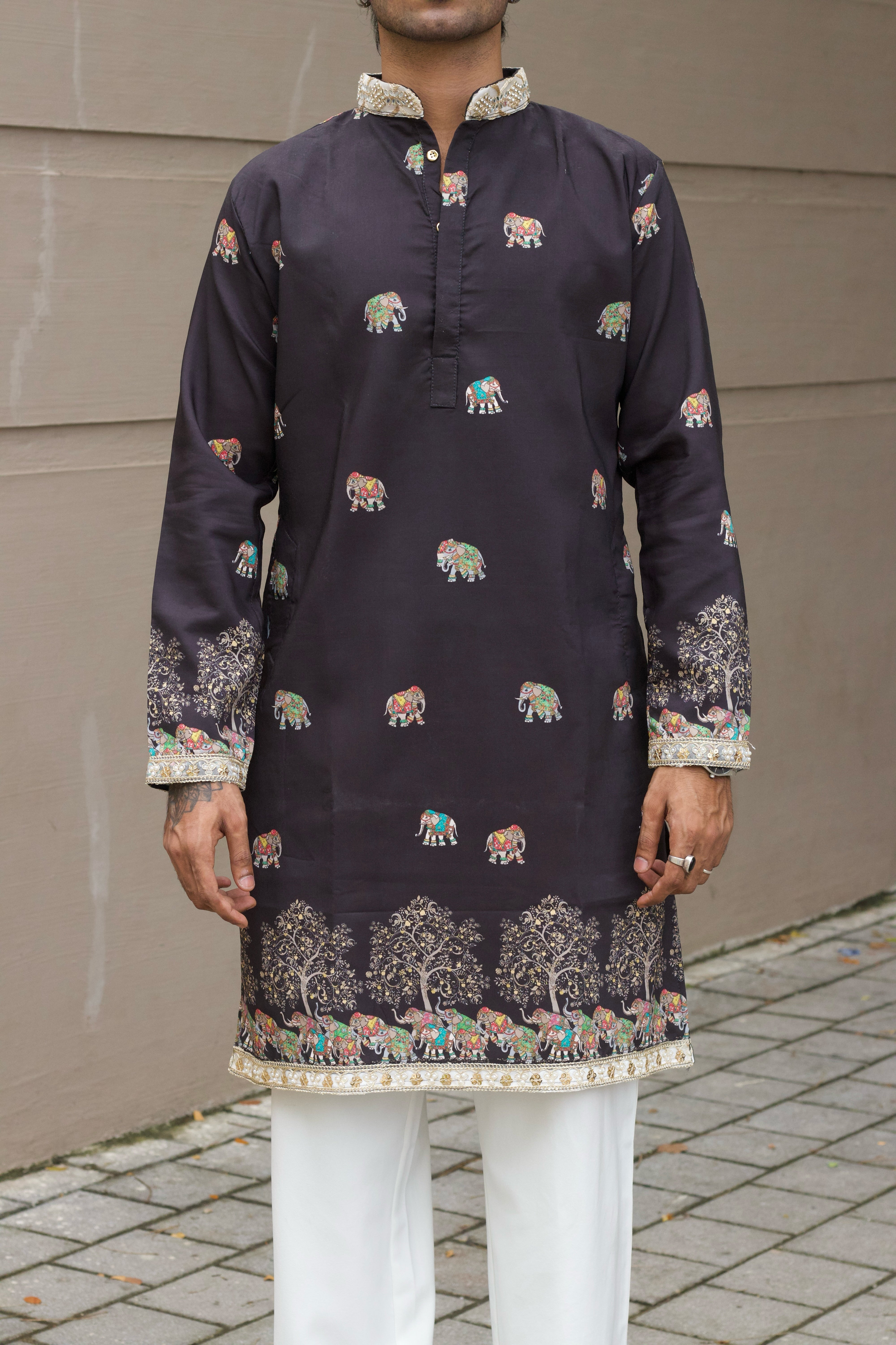 BLACK HATHI PRINTED EXCLUSIVE KURTA
