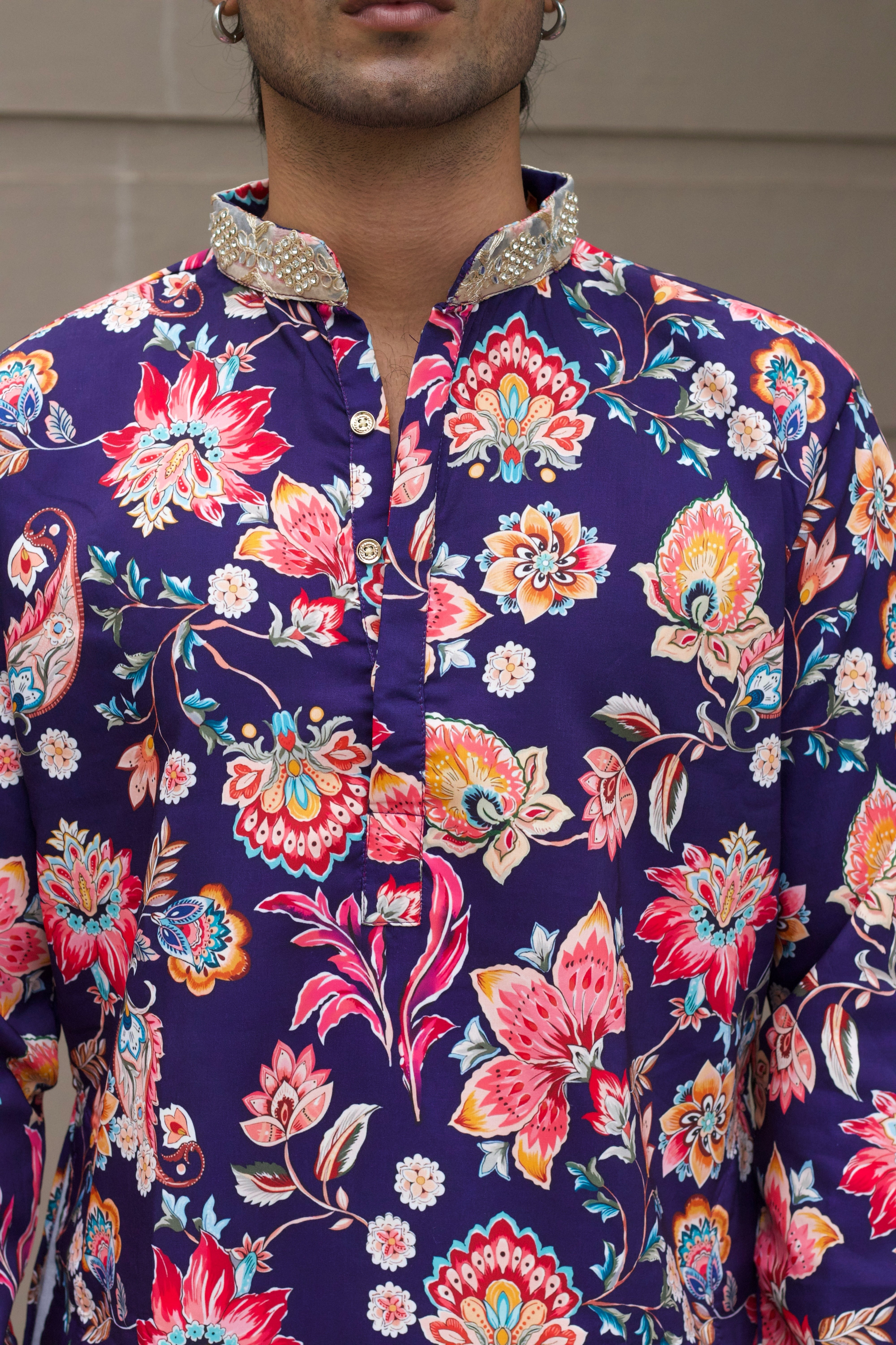 DARK BLUE FLORAL PRINTED KURTA