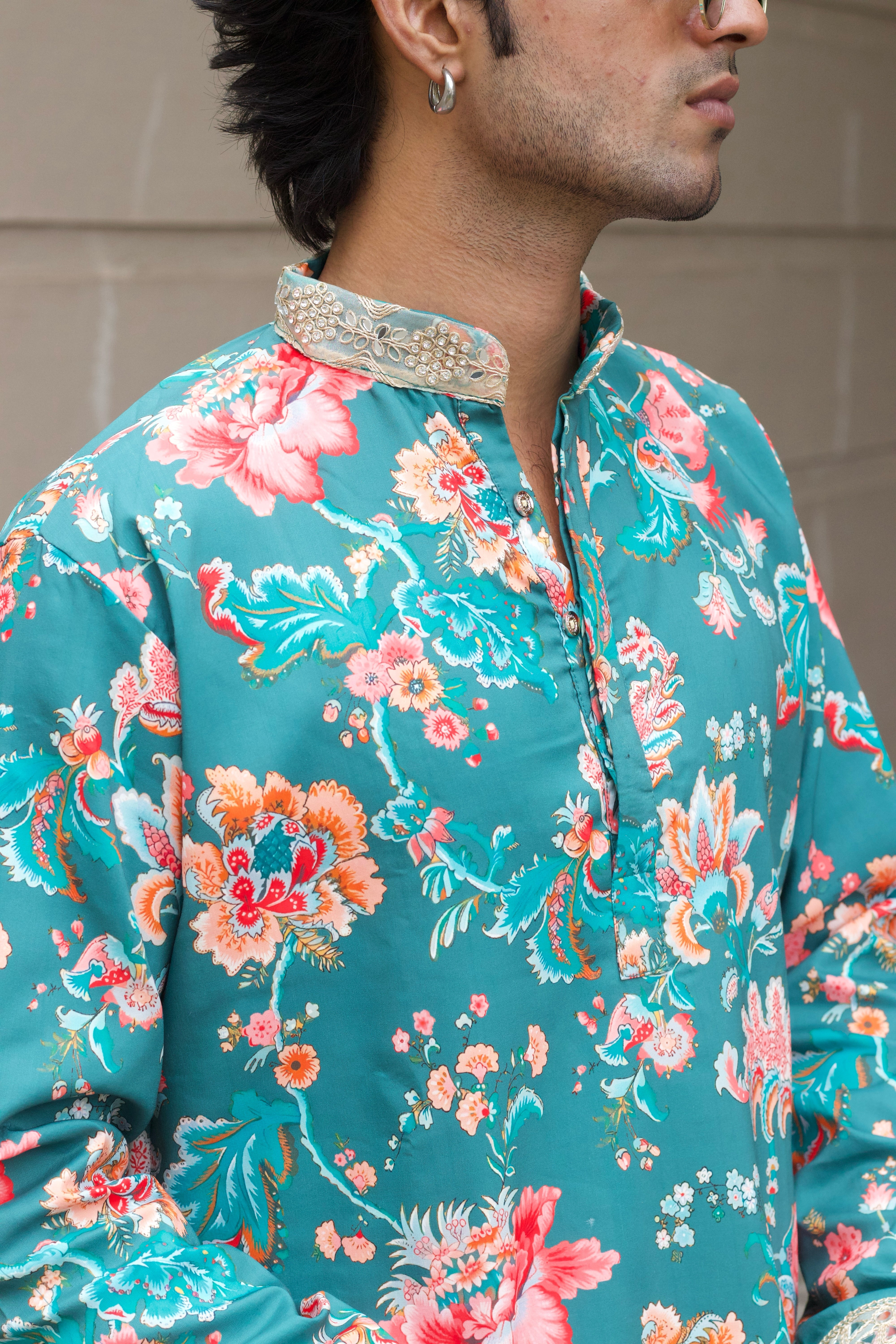 GREEN FLORAL PRINTED EXCLUSIVE KURTA
