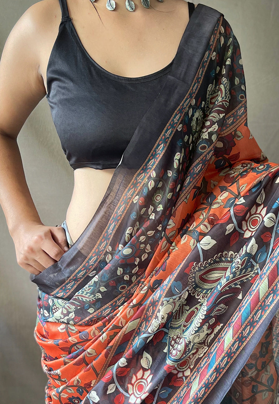 Pure Cotton Kalamkari Printed BasketBall Orange