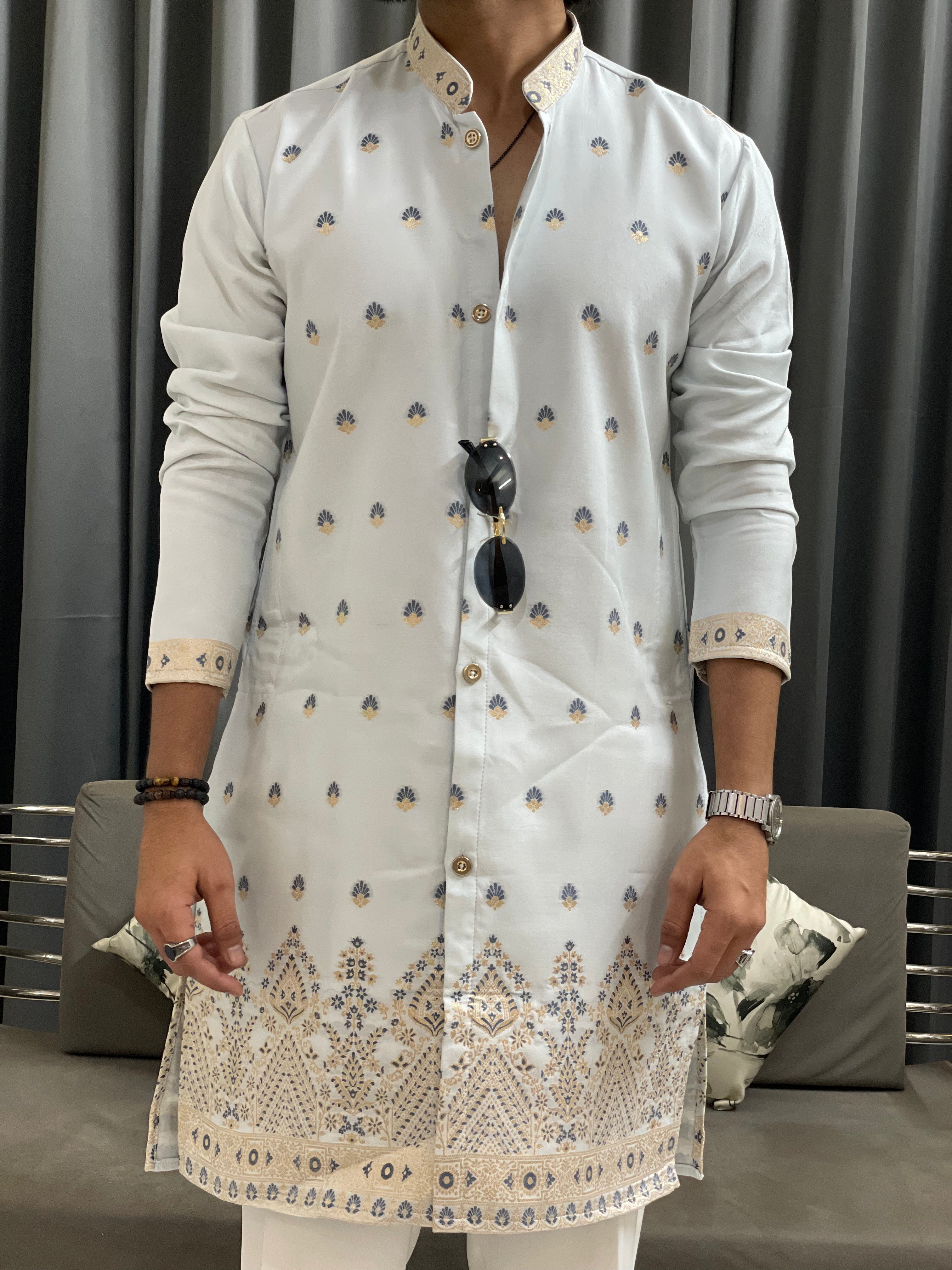 SKY BLUE SHAHI JACQUARD DESIGNER INDO-KURTA