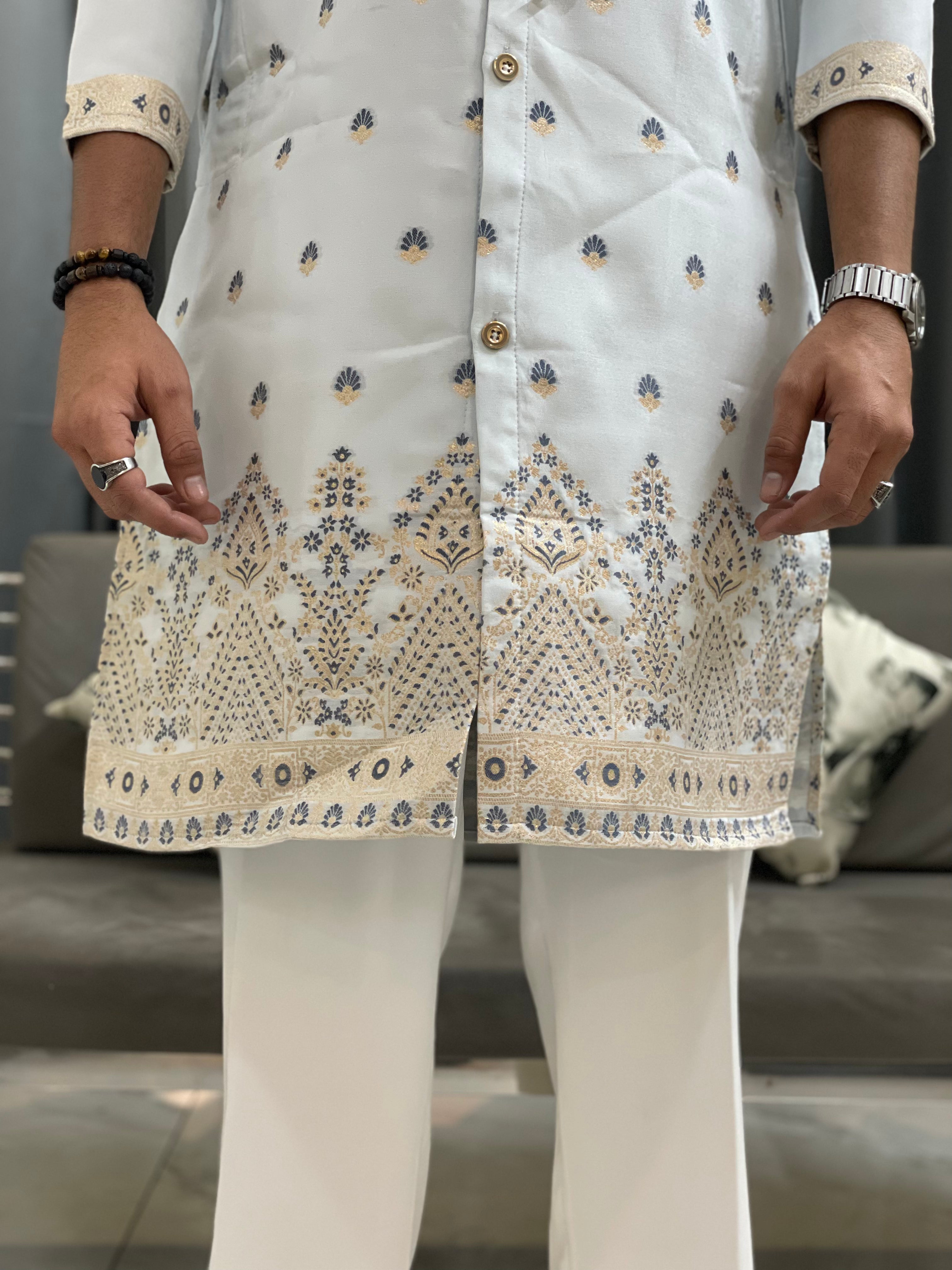 SKY BLUE SHAHI JACQUARD DESIGNER INDO-KURTA