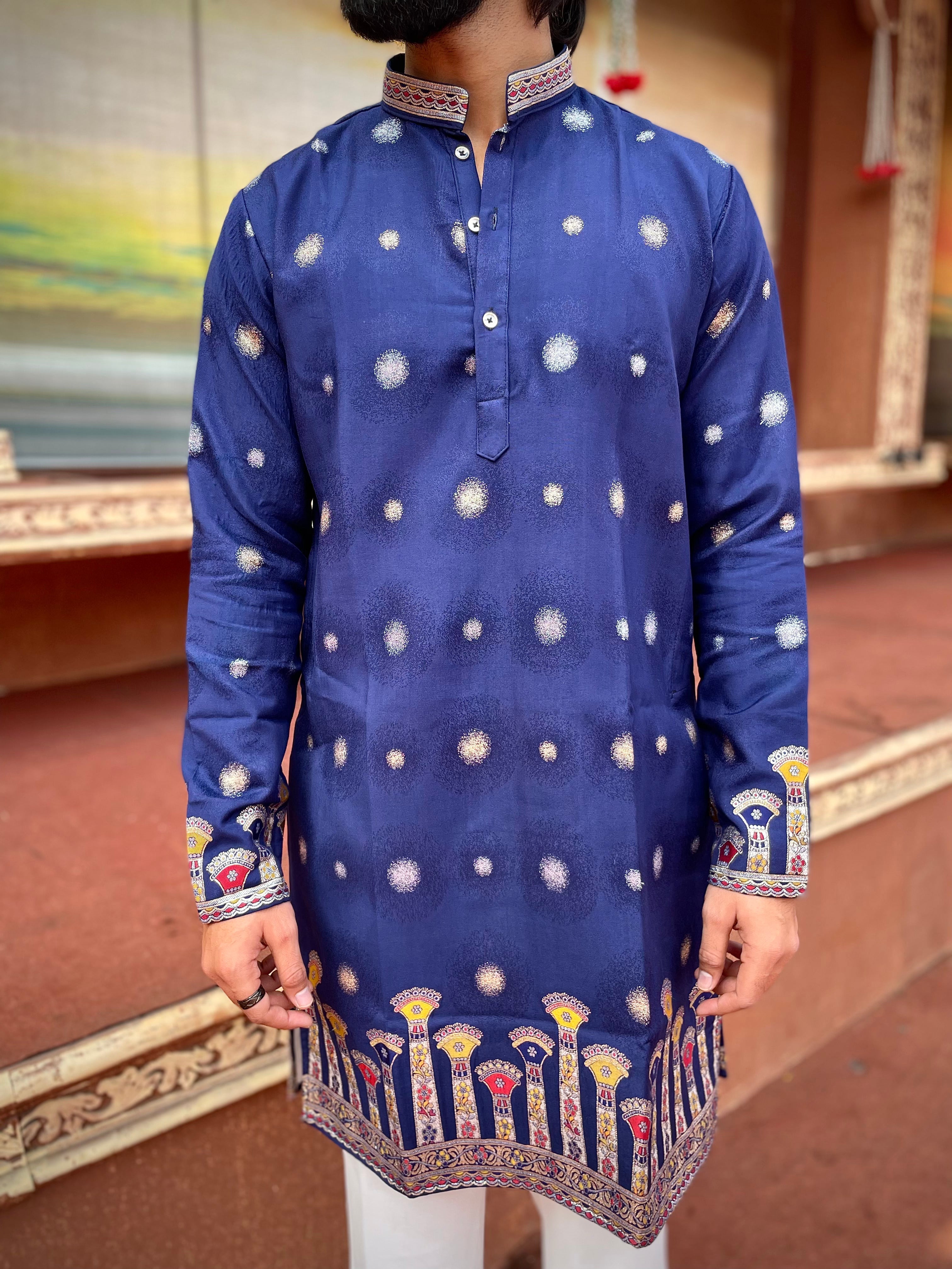 STAMBH MAHAL NAVY BLUE EXCLUSIVE JACQUARD KURTA