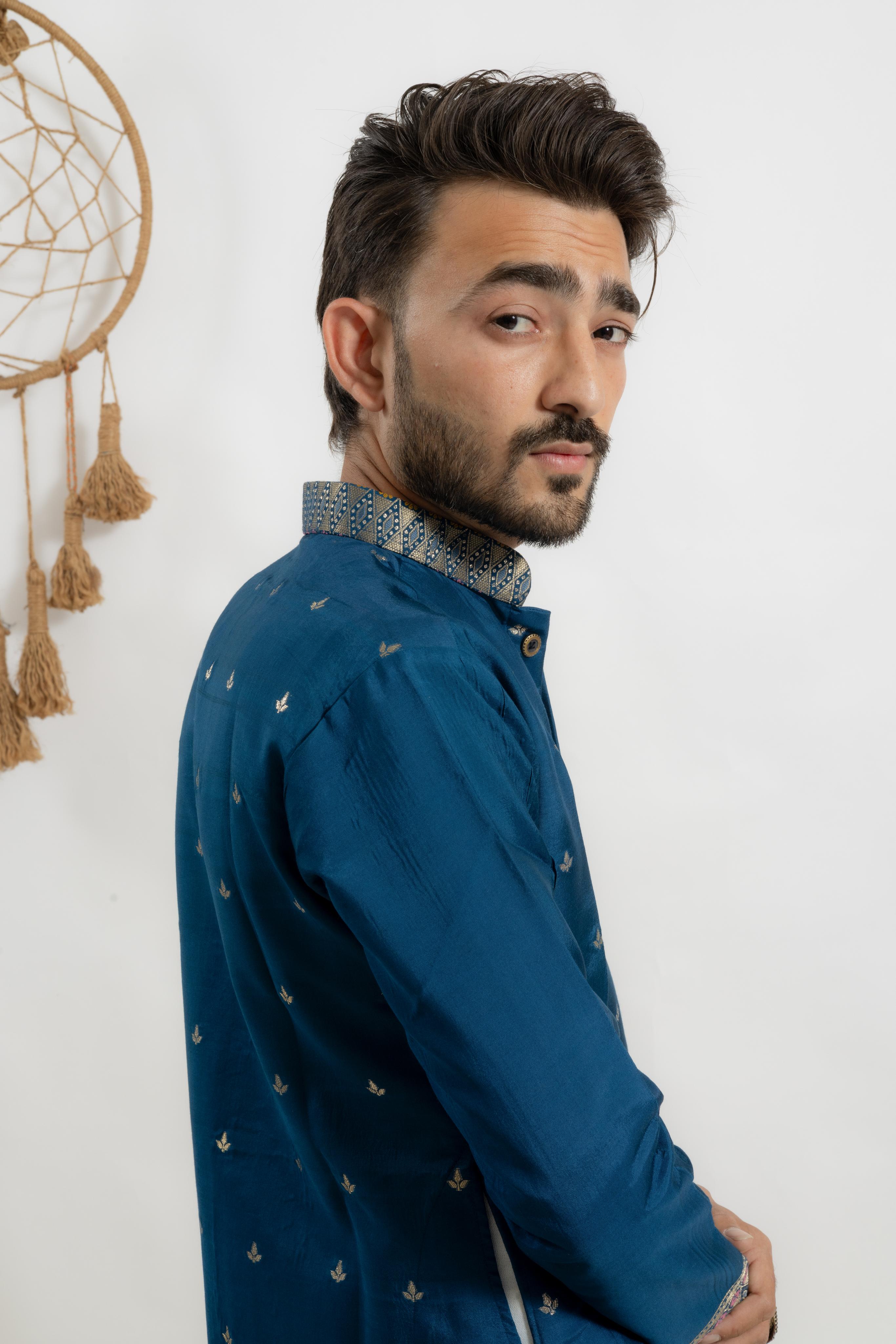 DARK BLUE FLAMINGO FUSION DESIGNER INDO-KURTA