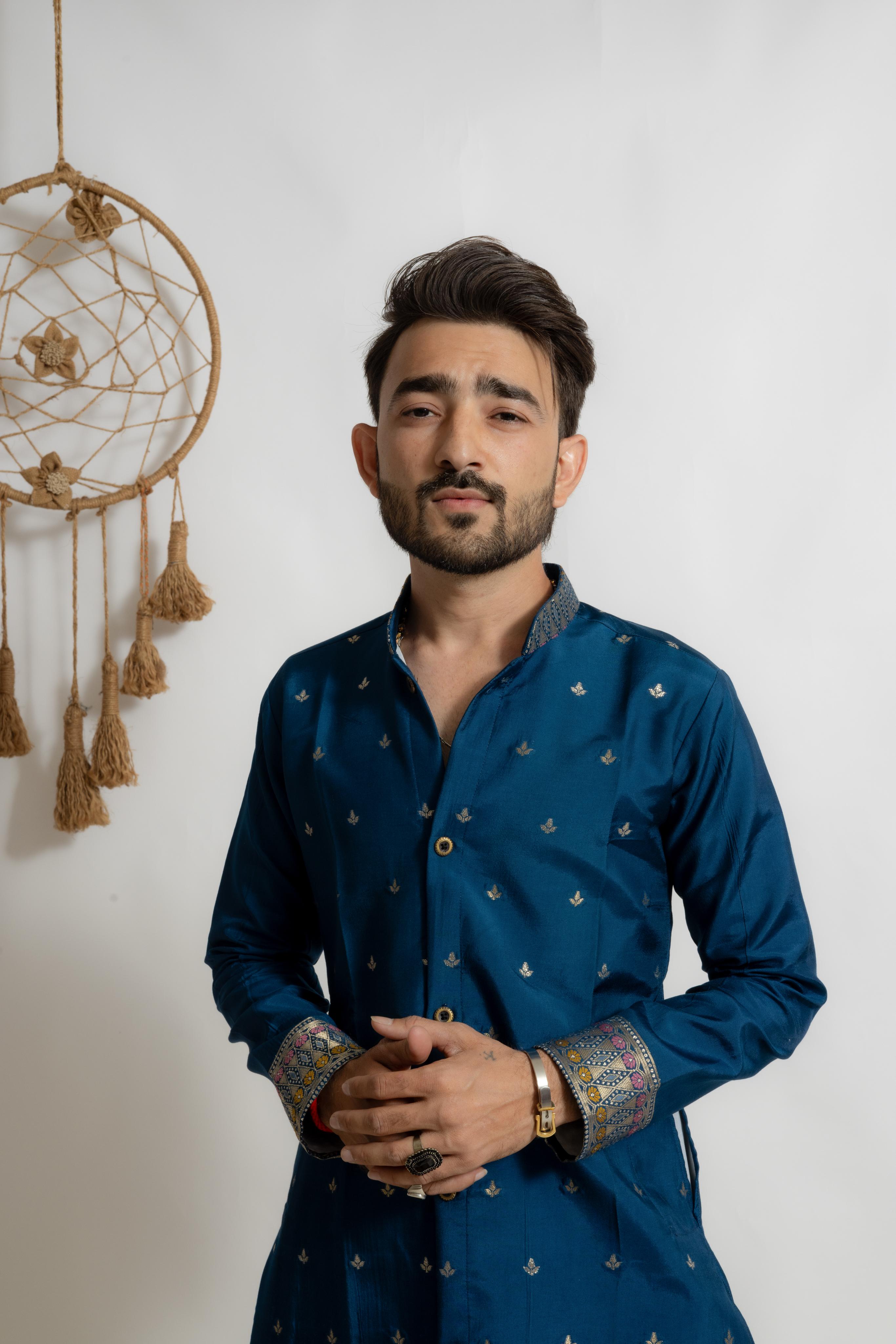 DARK BLUE FLAMINGO FUSION DESIGNER INDO-KURTA
