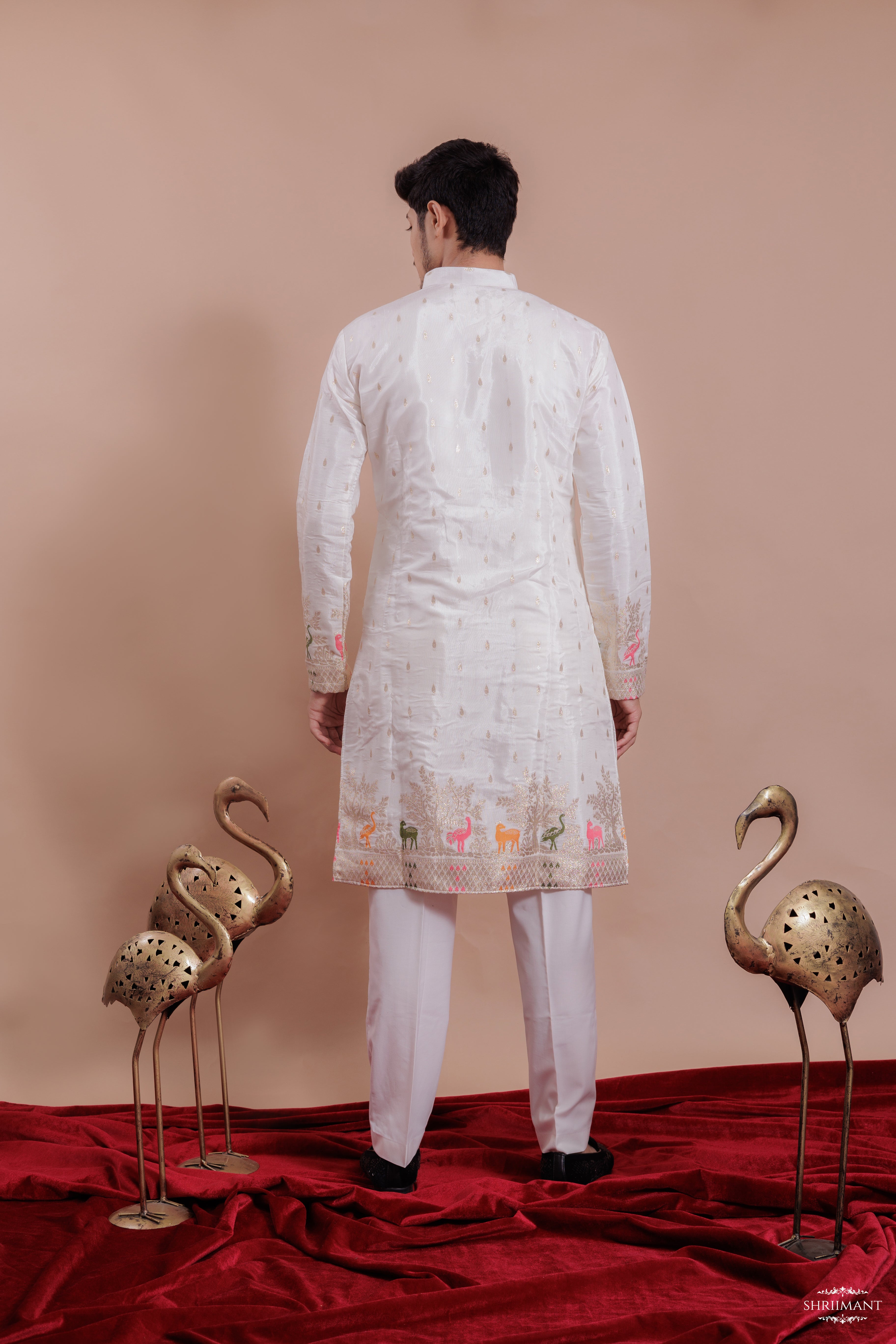 WHITE ANIMAL PATTERN JACQUARD DESIGNER KURTA