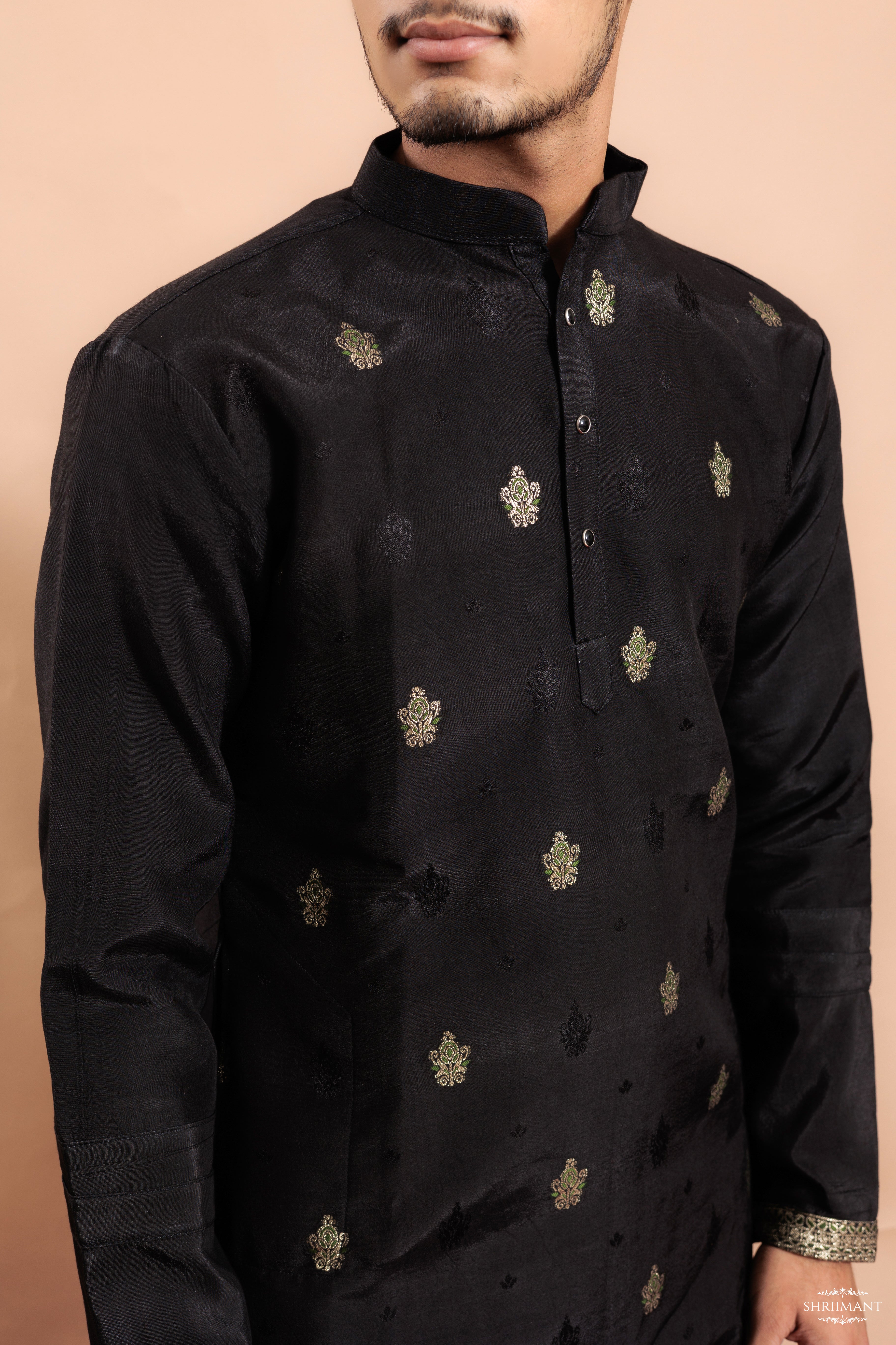 BLACK FLORAL JACQUARD EXCLUSIVE DESIGNER KURTA
