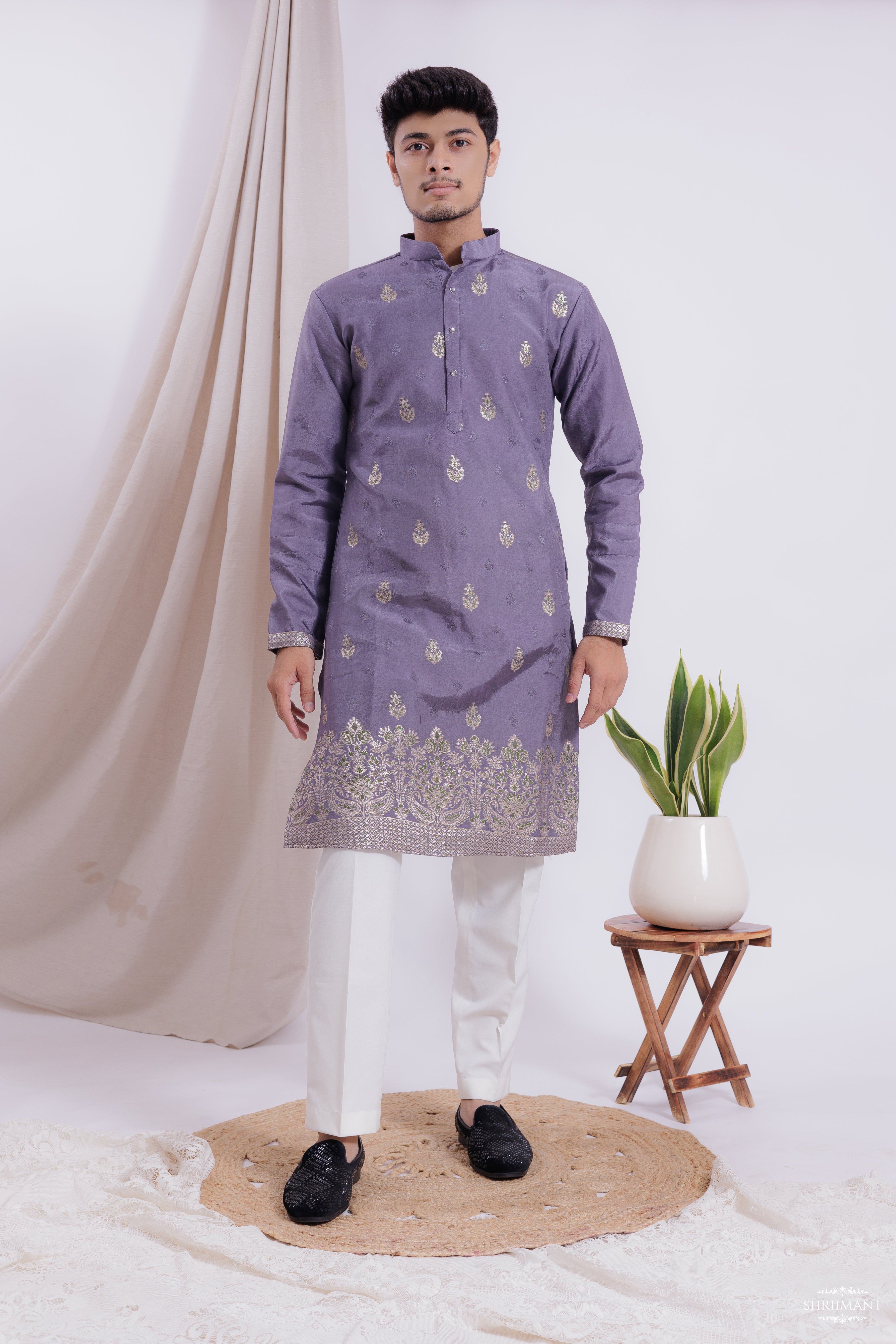 GREY MAHAL JACQUARD DESIGNER KURTA