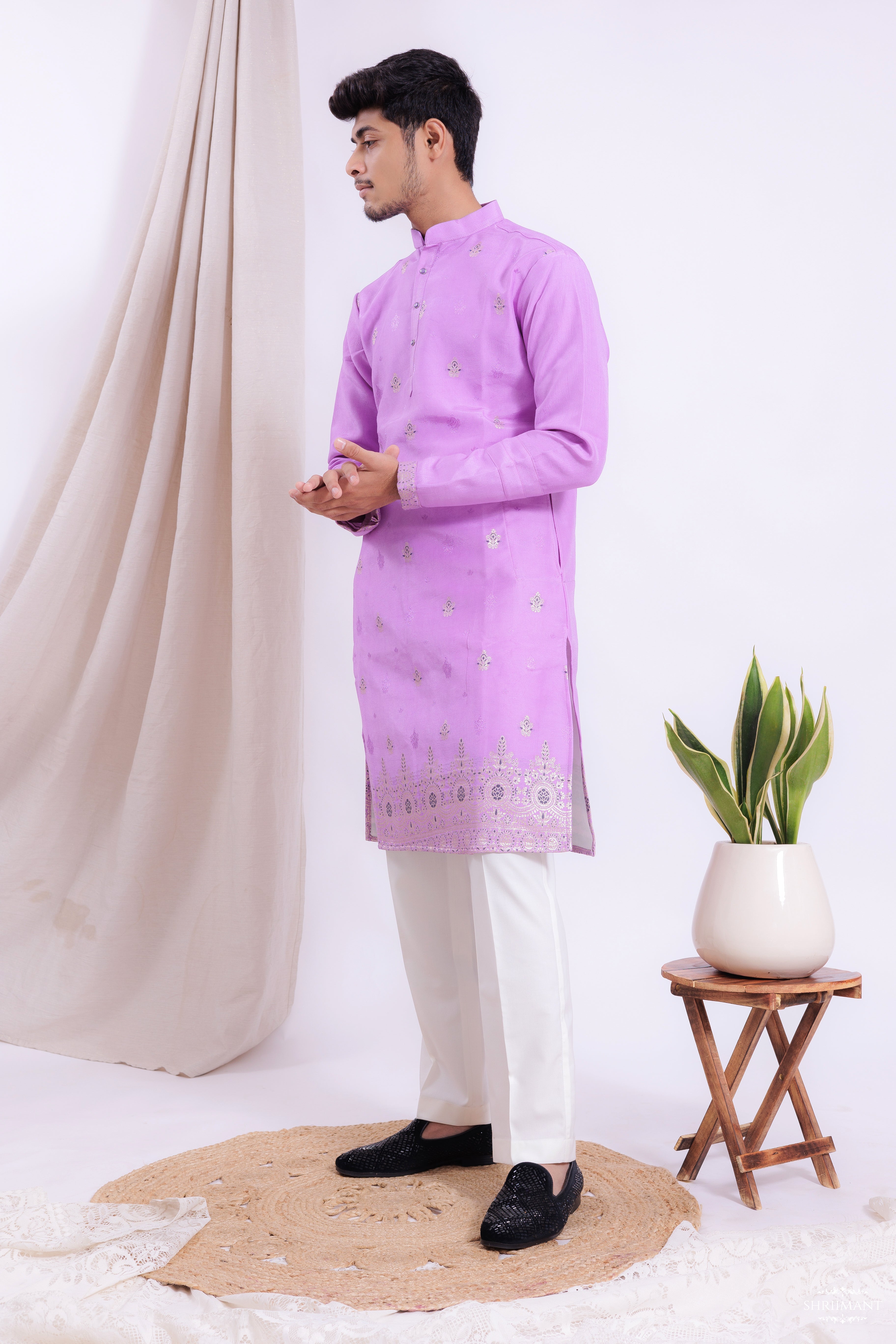 LIGHT PURPLE FLORAL JACQUARD EXCLUSIVE DESIGNER KURTA