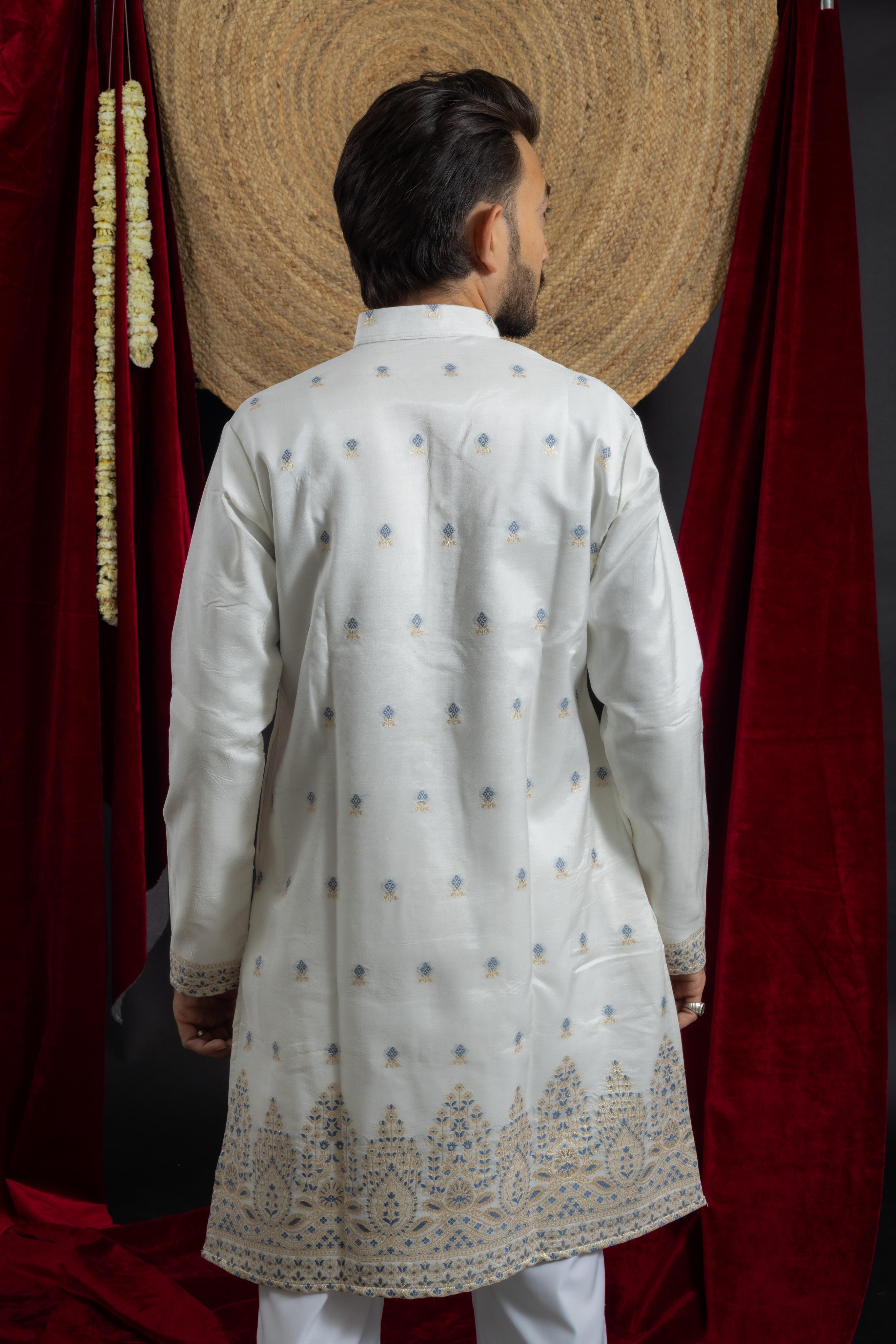 WHITE FLORAL VALLEY JACQUARD DESIGNED KURTA
