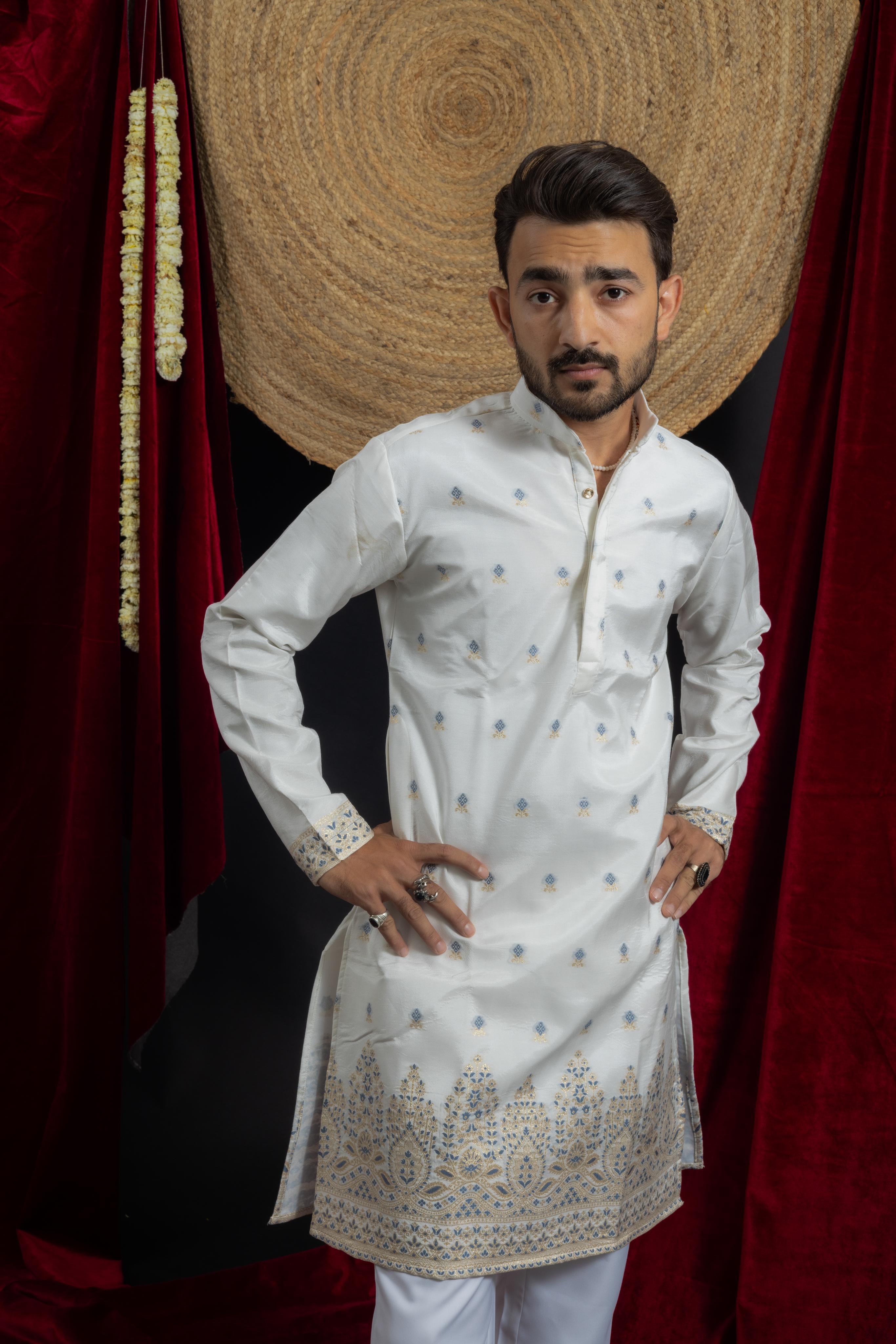 WHITE FLORAL VALLEY JACQUARD DESIGNED KURTA