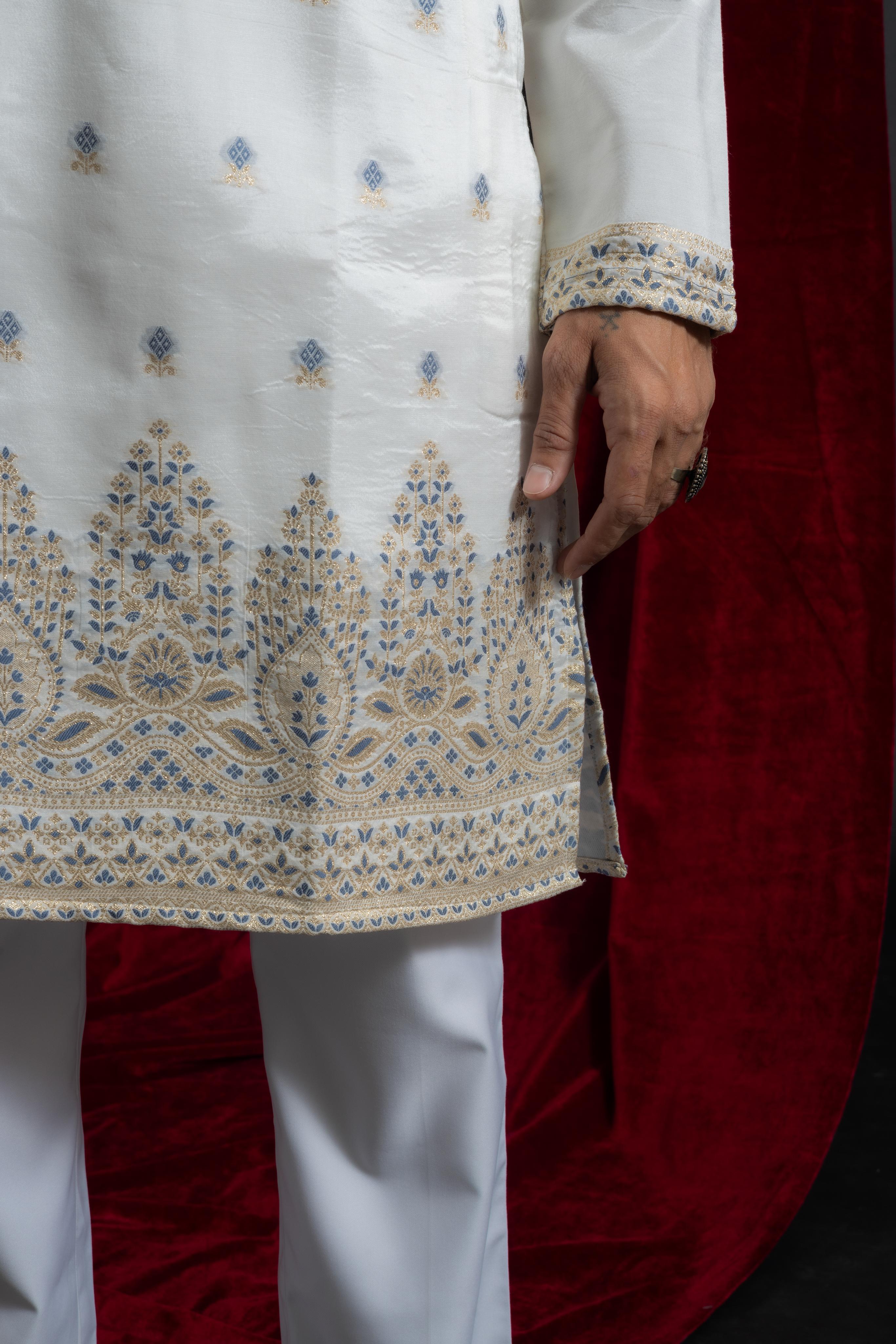 WHITE FLORAL VALLEY JACQUARD DESIGNED KURTA