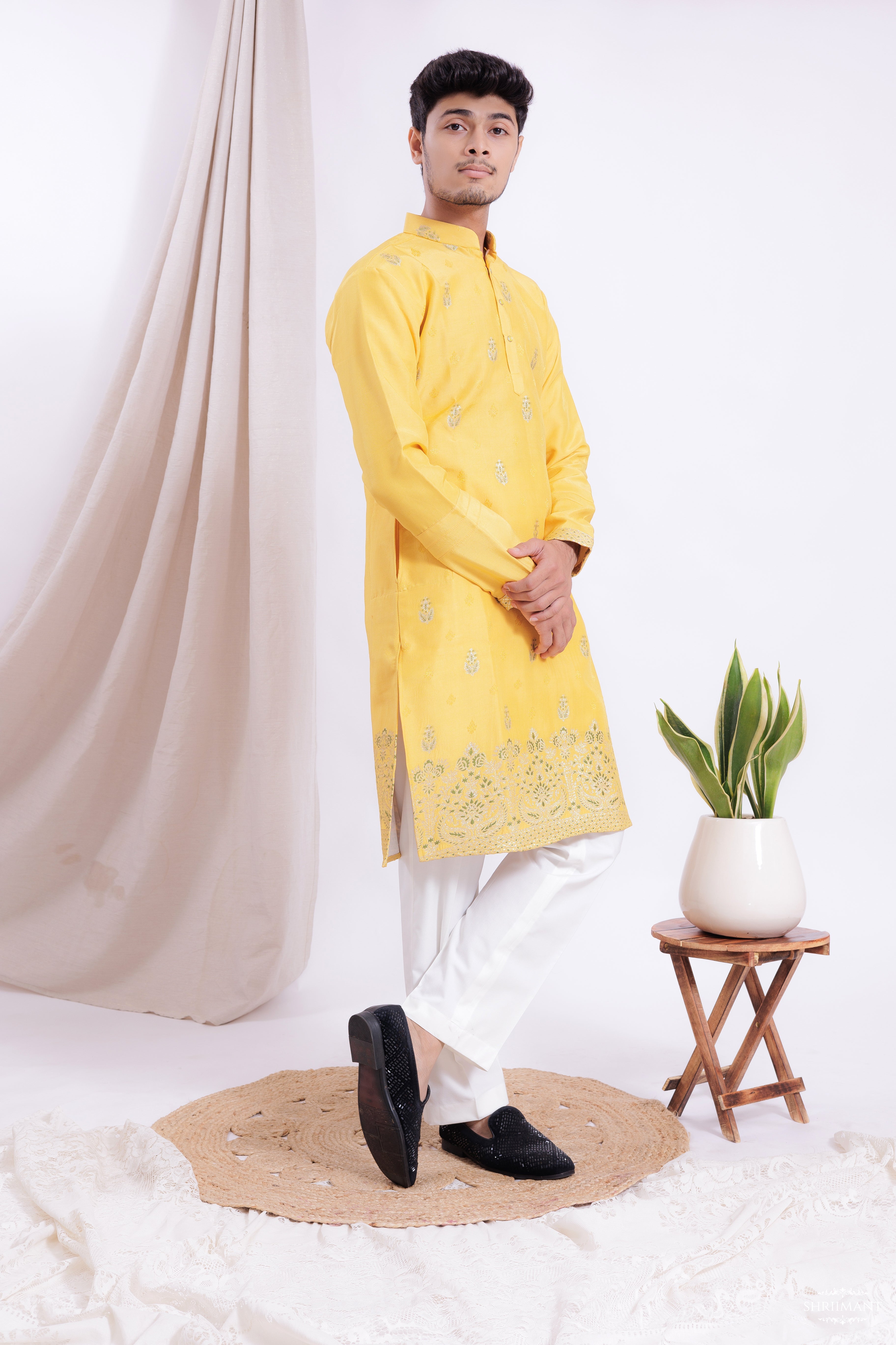 YELLOW MAHAL JACQUARD DESIGNER KURTA