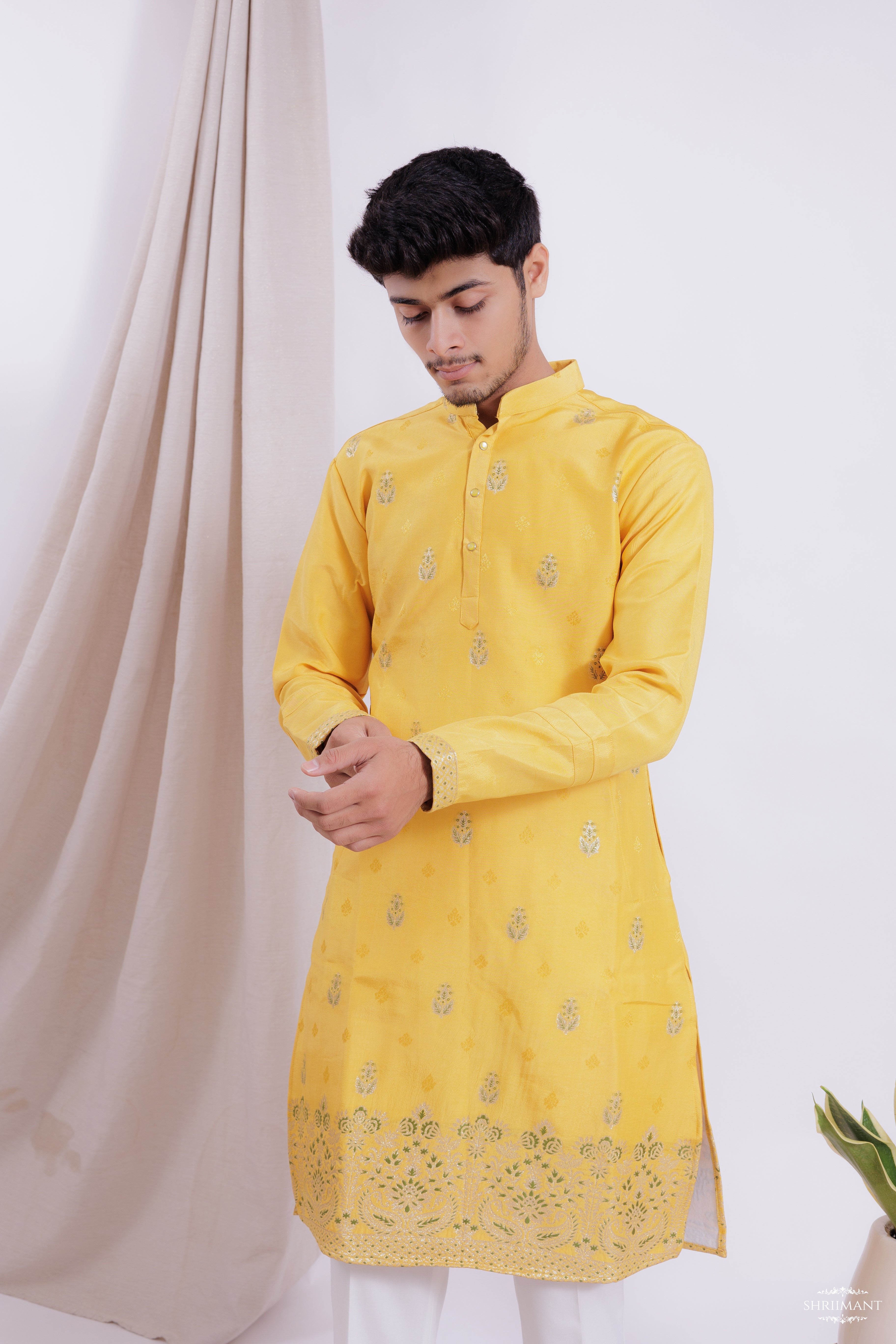 YELLOW MAHAL JACQUARD DESIGNER KURTA