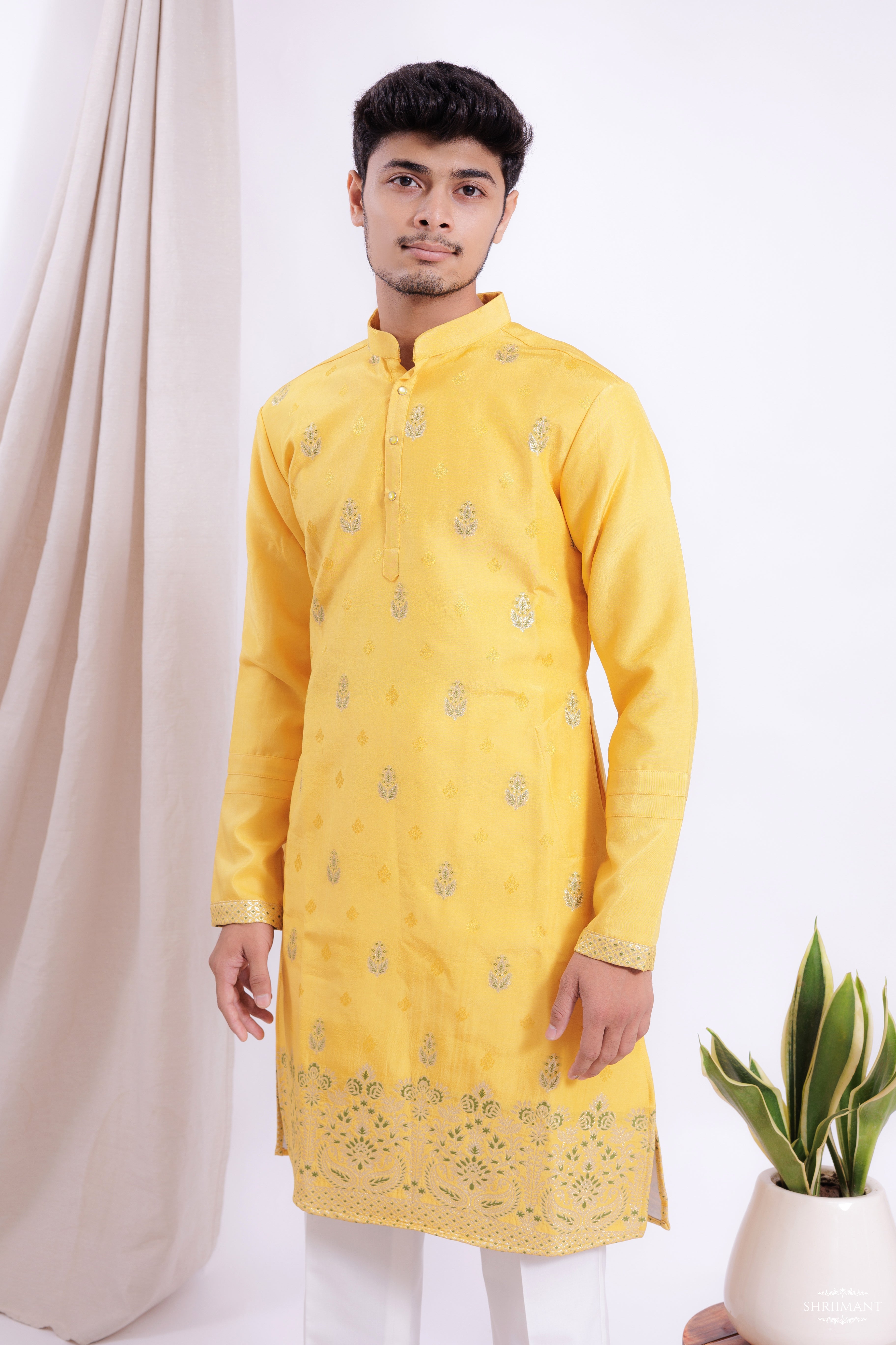 YELLOW MAHAL JACQUARD DESIGNER KURTA