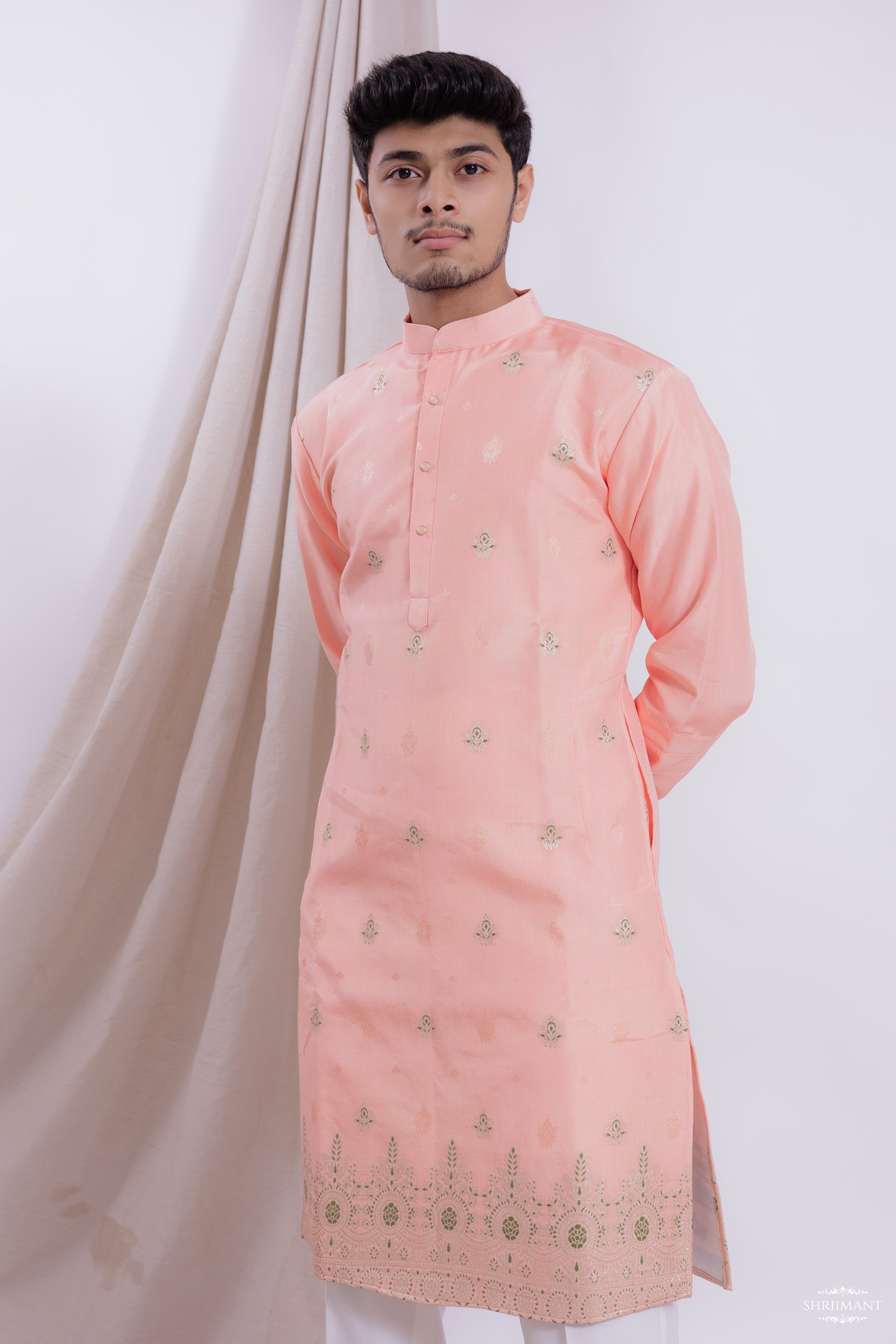 PEACH FLORAL JACQUARD EXCLUSIVE DESIGNER KURTA