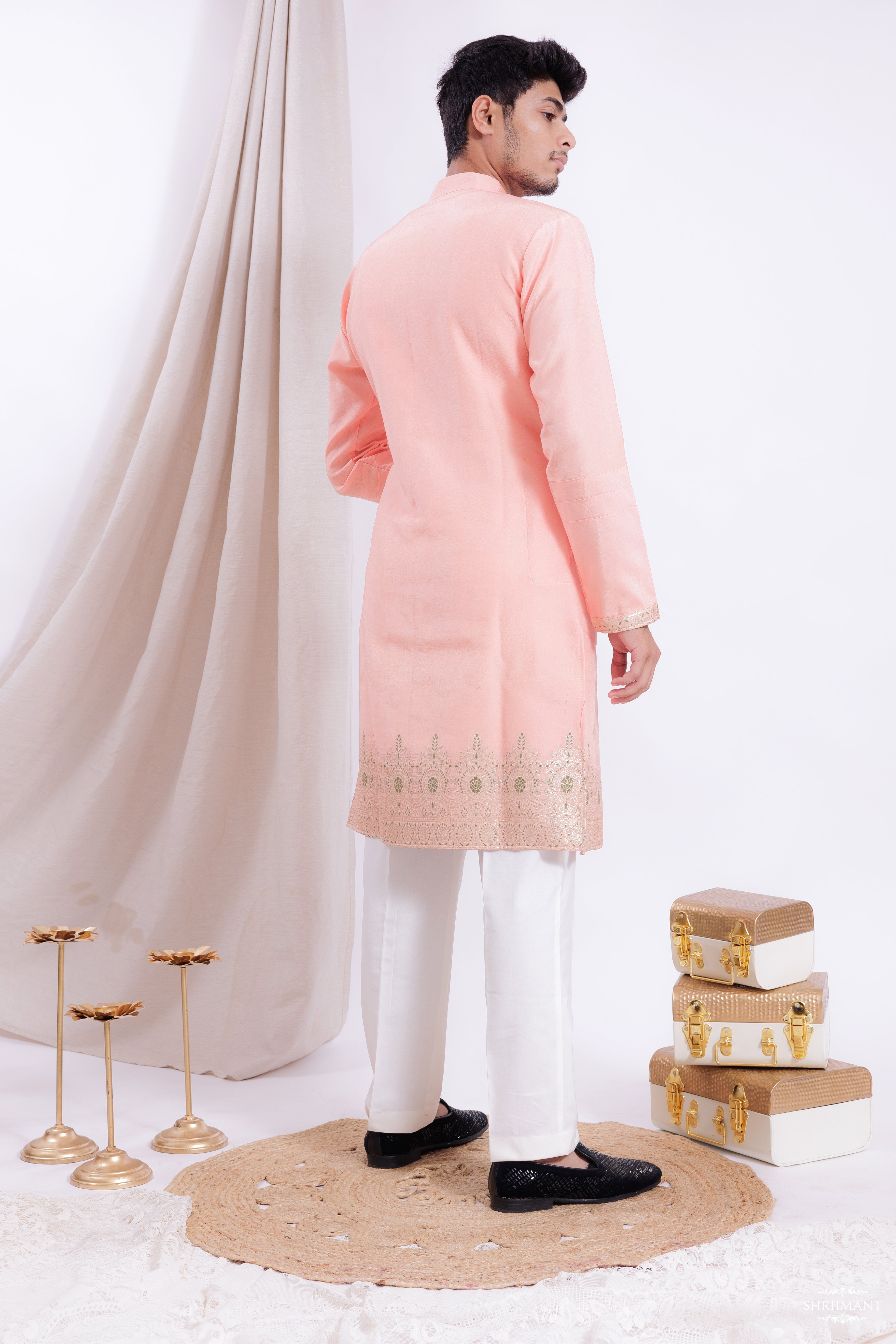 PEACH FLORAL JACQUARD EXCLUSIVE DESIGNER KURTA