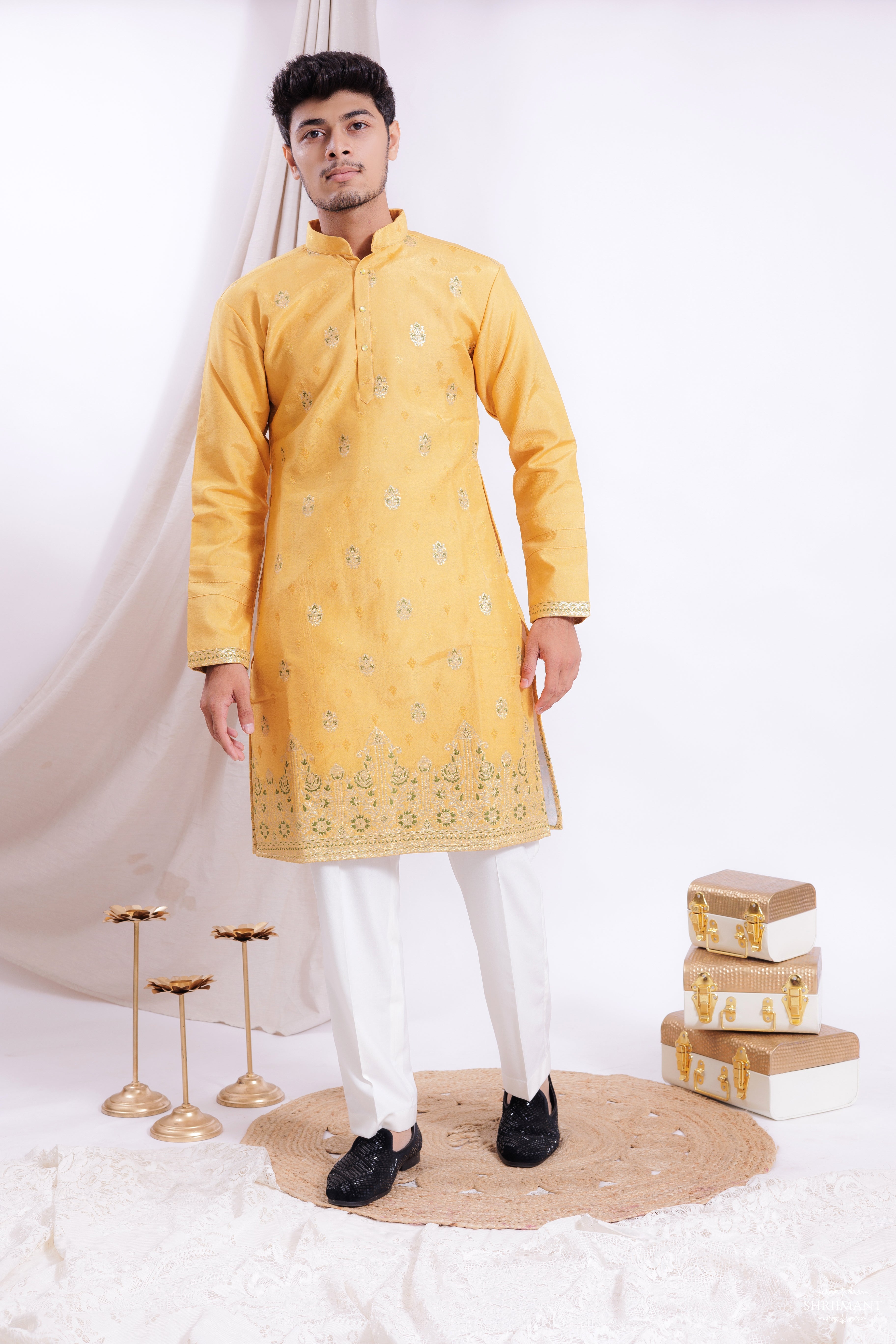 YELLOW FOUNTAIN JACQUARD DESIGNER KURTA