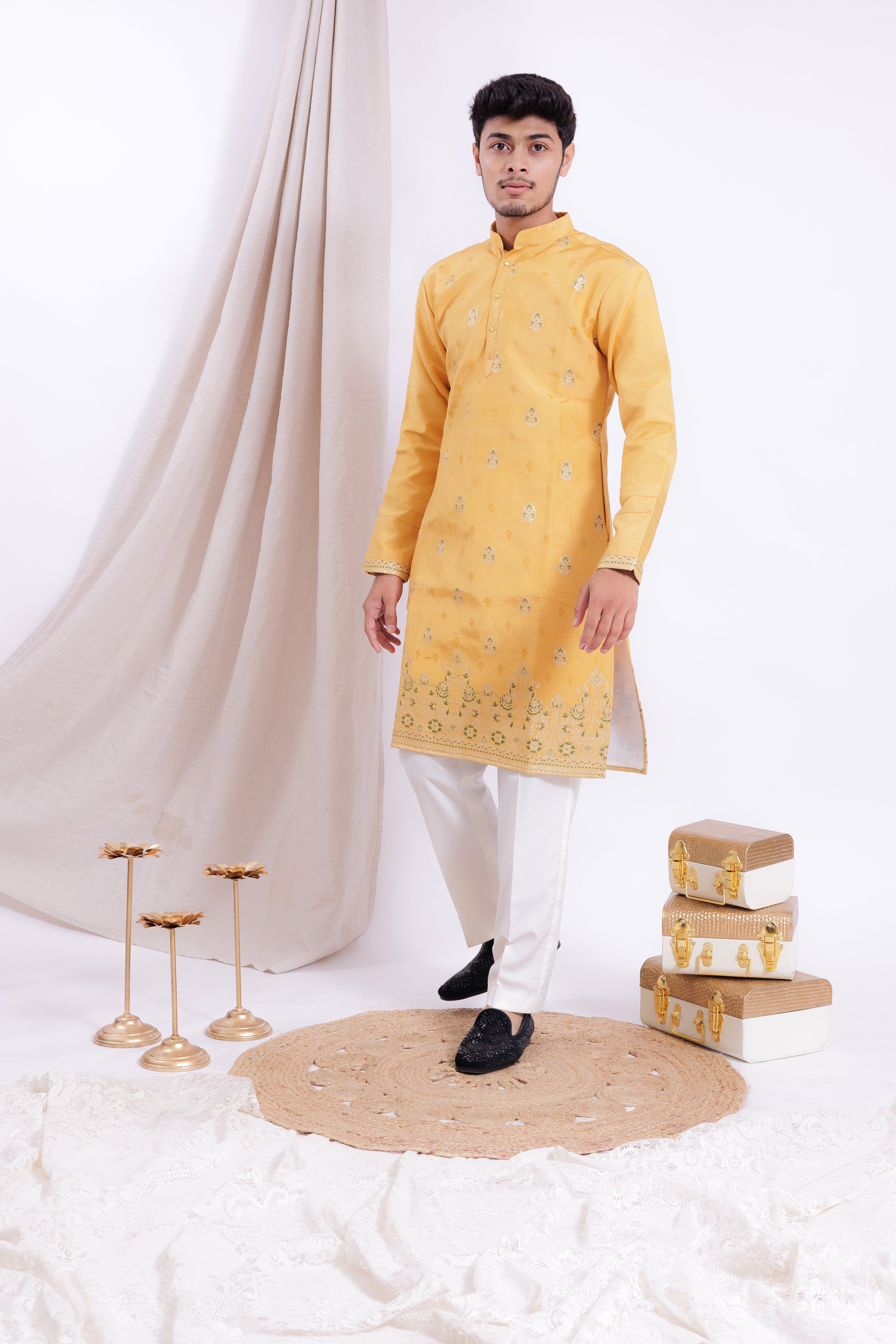 YELLOW FOUNTAIN JACQUARD DESIGNER KURTA