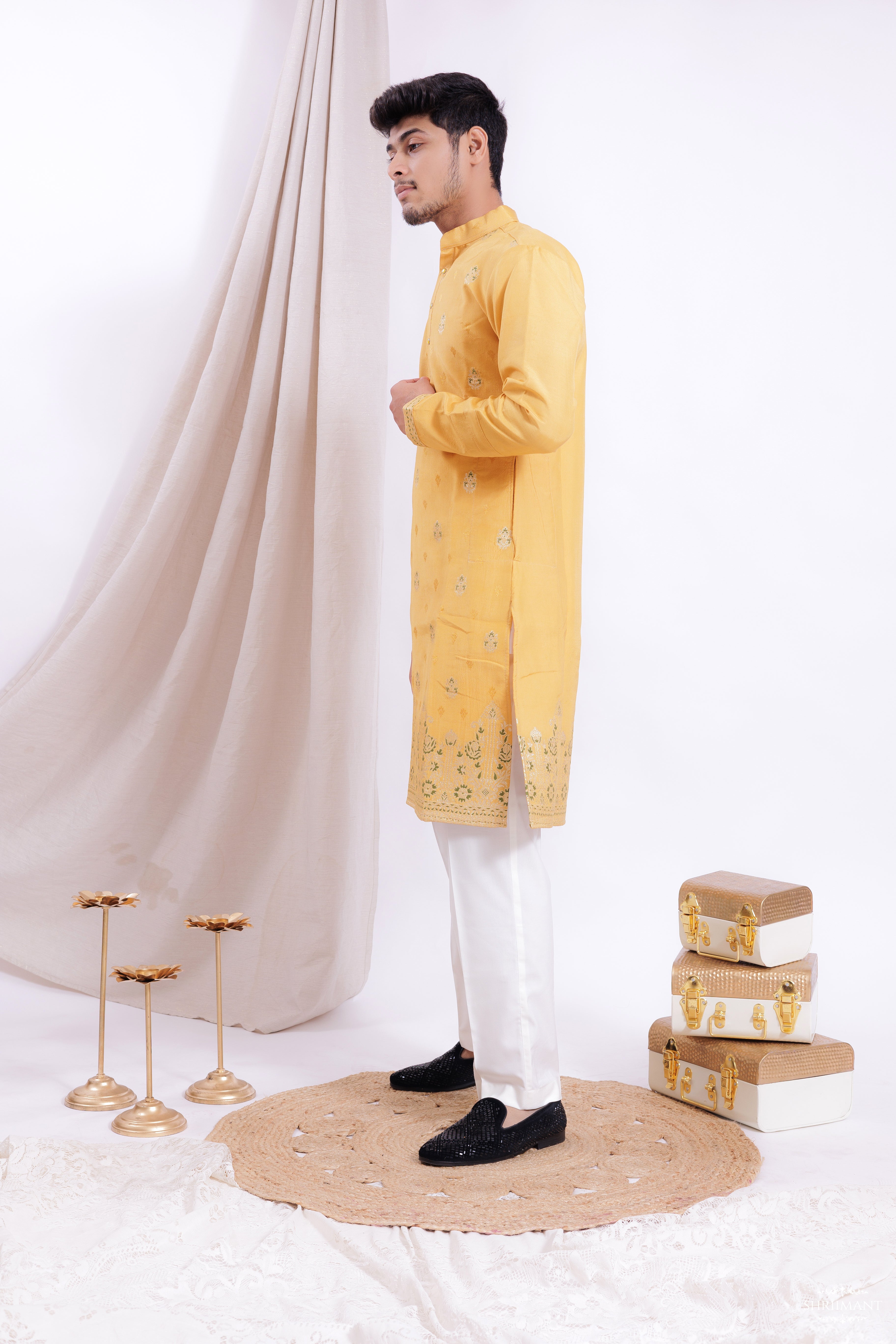 YELLOW FOUNTAIN JACQUARD DESIGNER KURTA
