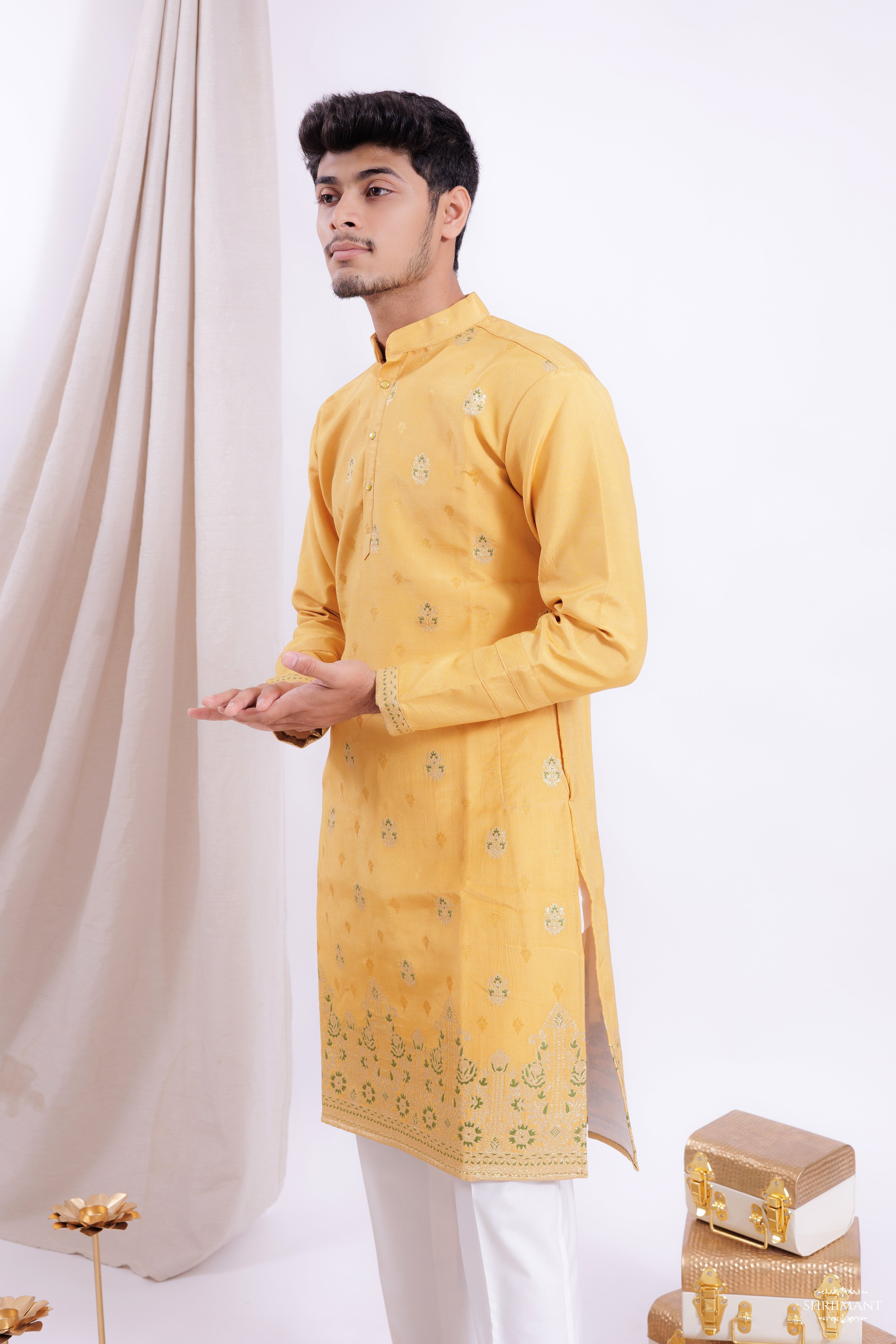 YELLOW FOUNTAIN JACQUARD DESIGNER KURTA