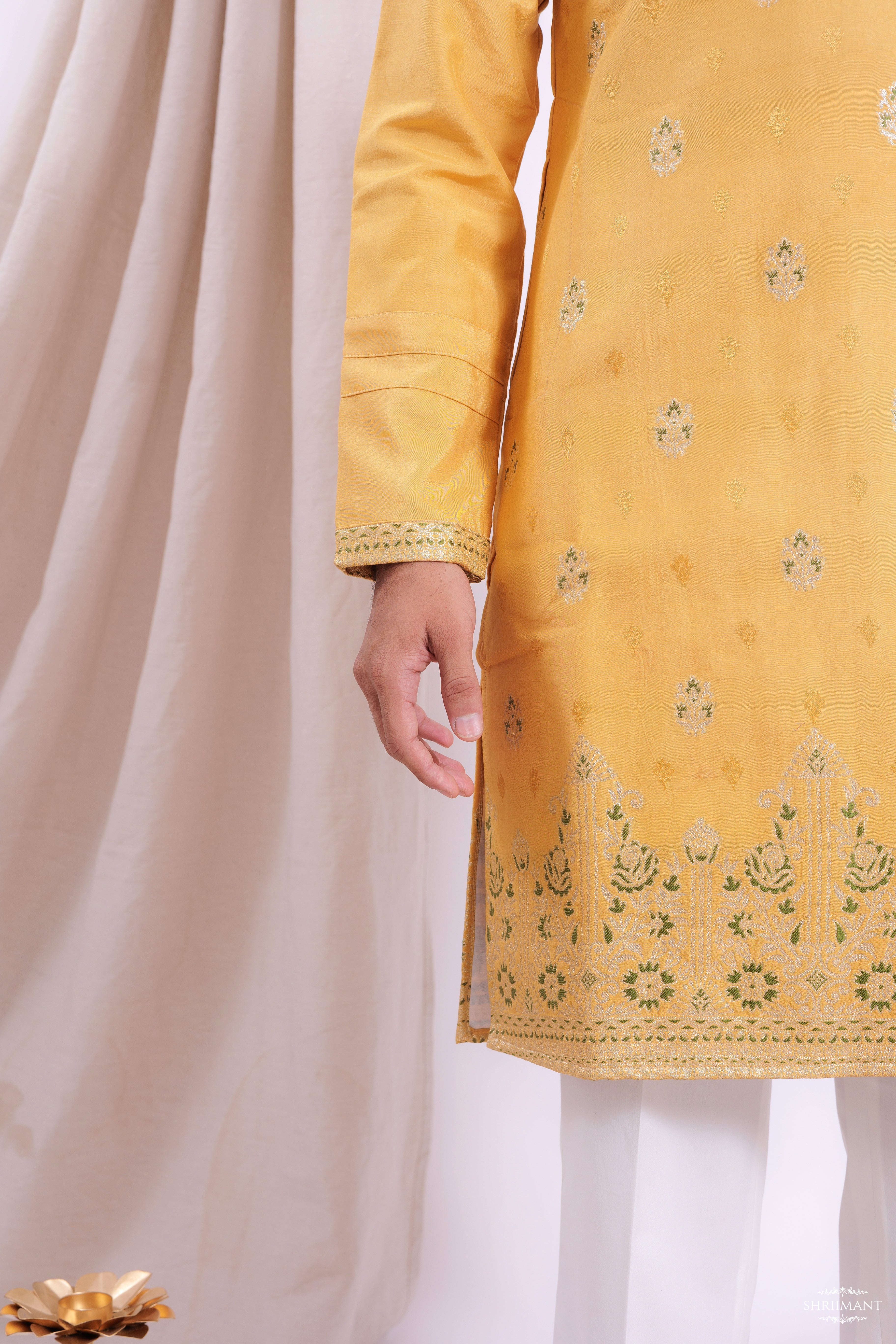 YELLOW FOUNTAIN JACQUARD DESIGNER KURTA