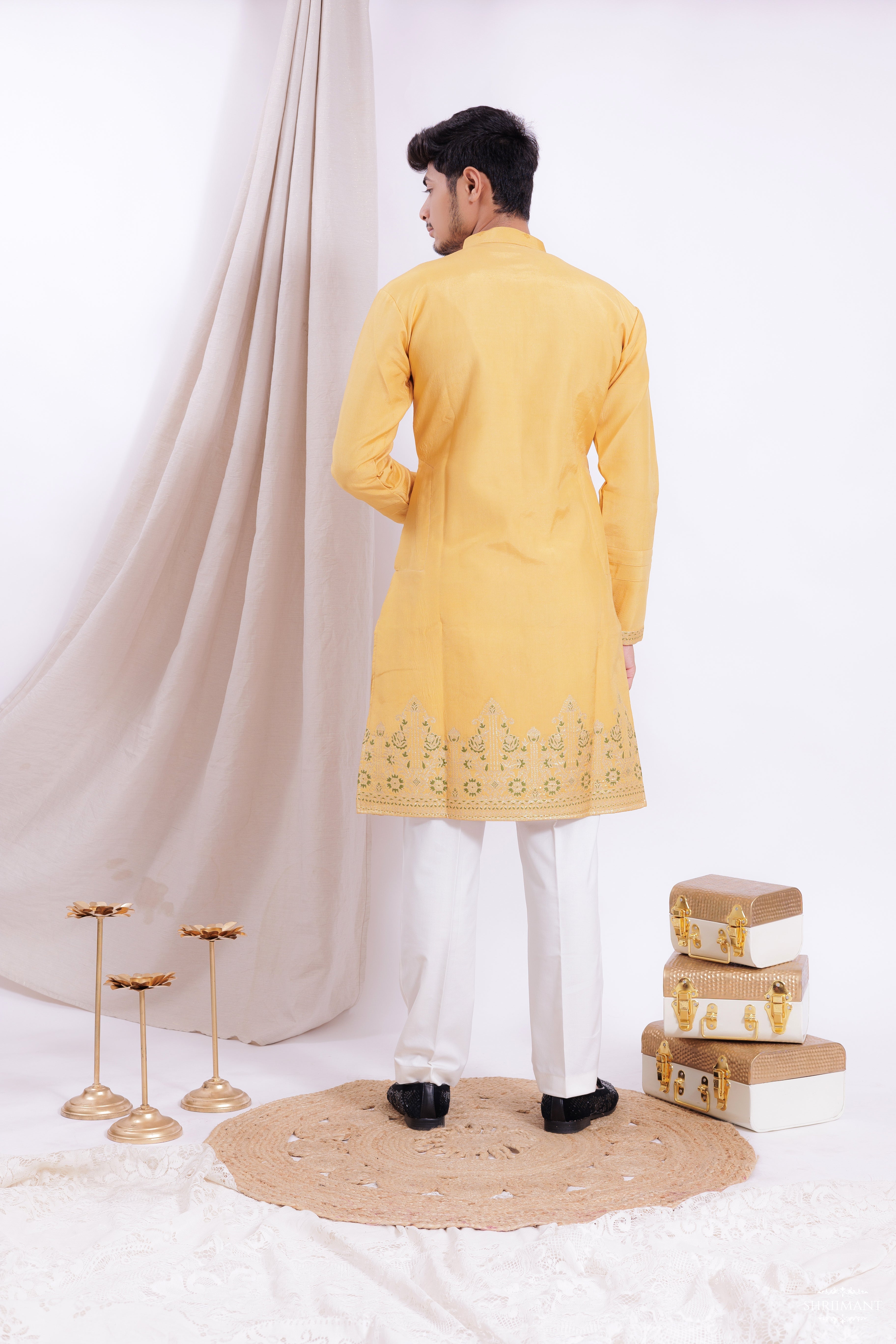 YELLOW FOUNTAIN JACQUARD DESIGNER KURTA